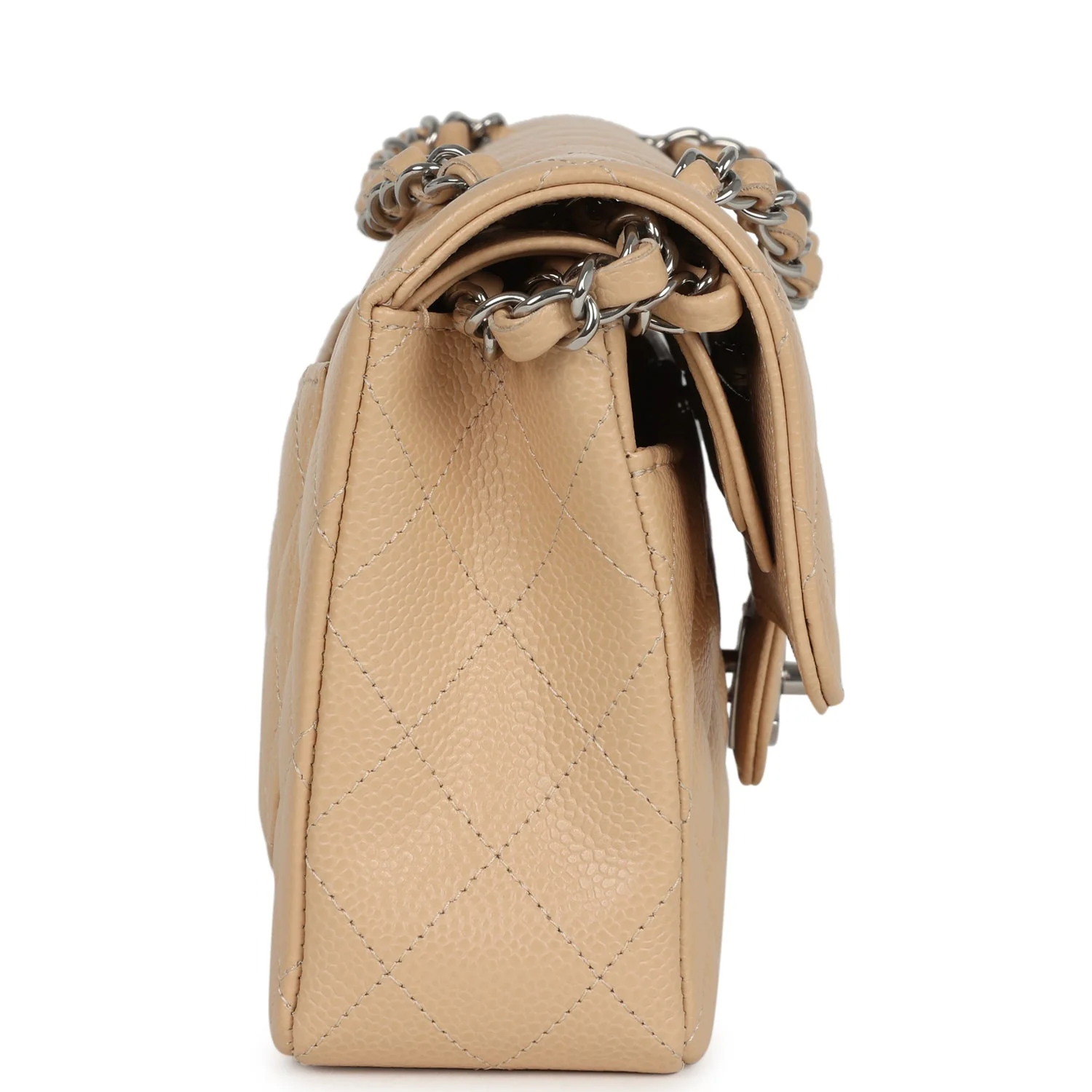 Chanel Small Classic Double Flap Bag Beige Caviar Silver Hardware - Image 3