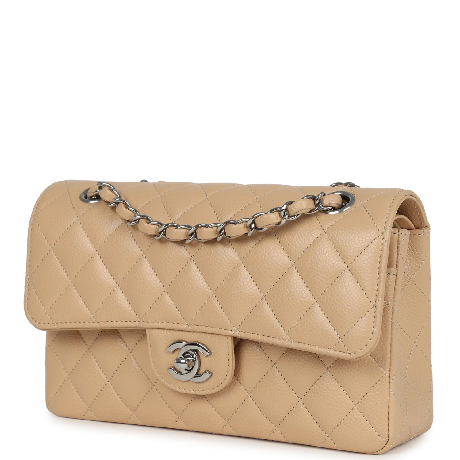 Chanel Small Classic Double Flap Bag Beige Caviar Silver Hardware - Image 5