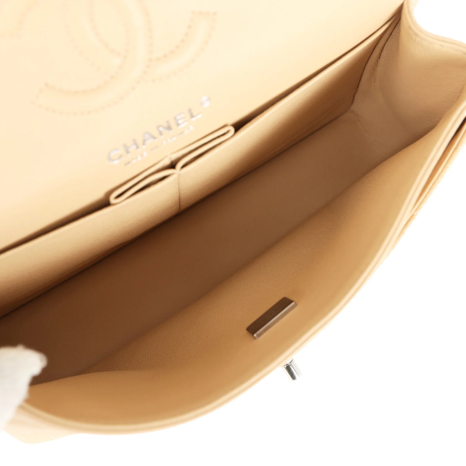 Chanel Small Classic Double Flap Bag Beige Caviar Silver Hardware - Image 9