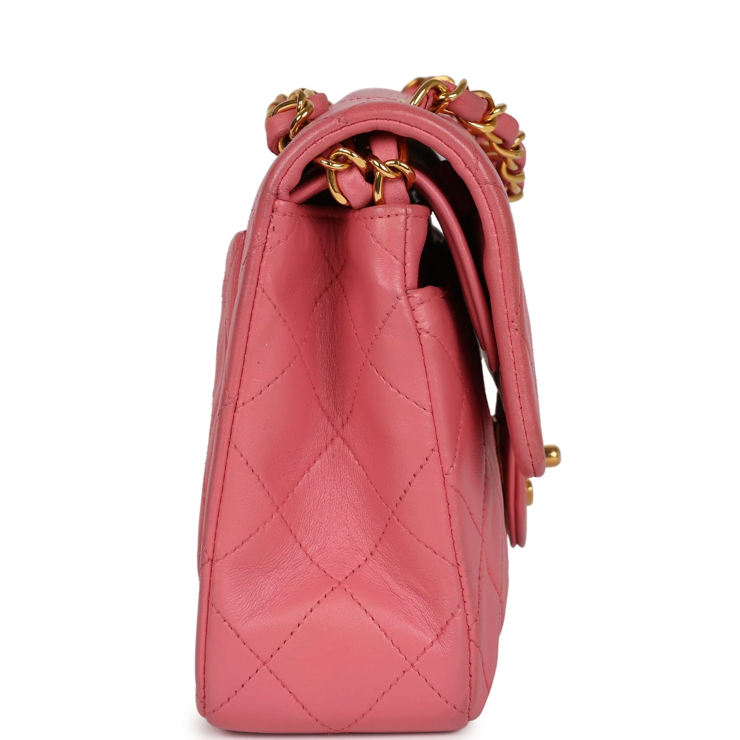 Vintage Chanel Small Classic Double Flap Bag Dark Pink Lambskin Gold Hardware - Image 3