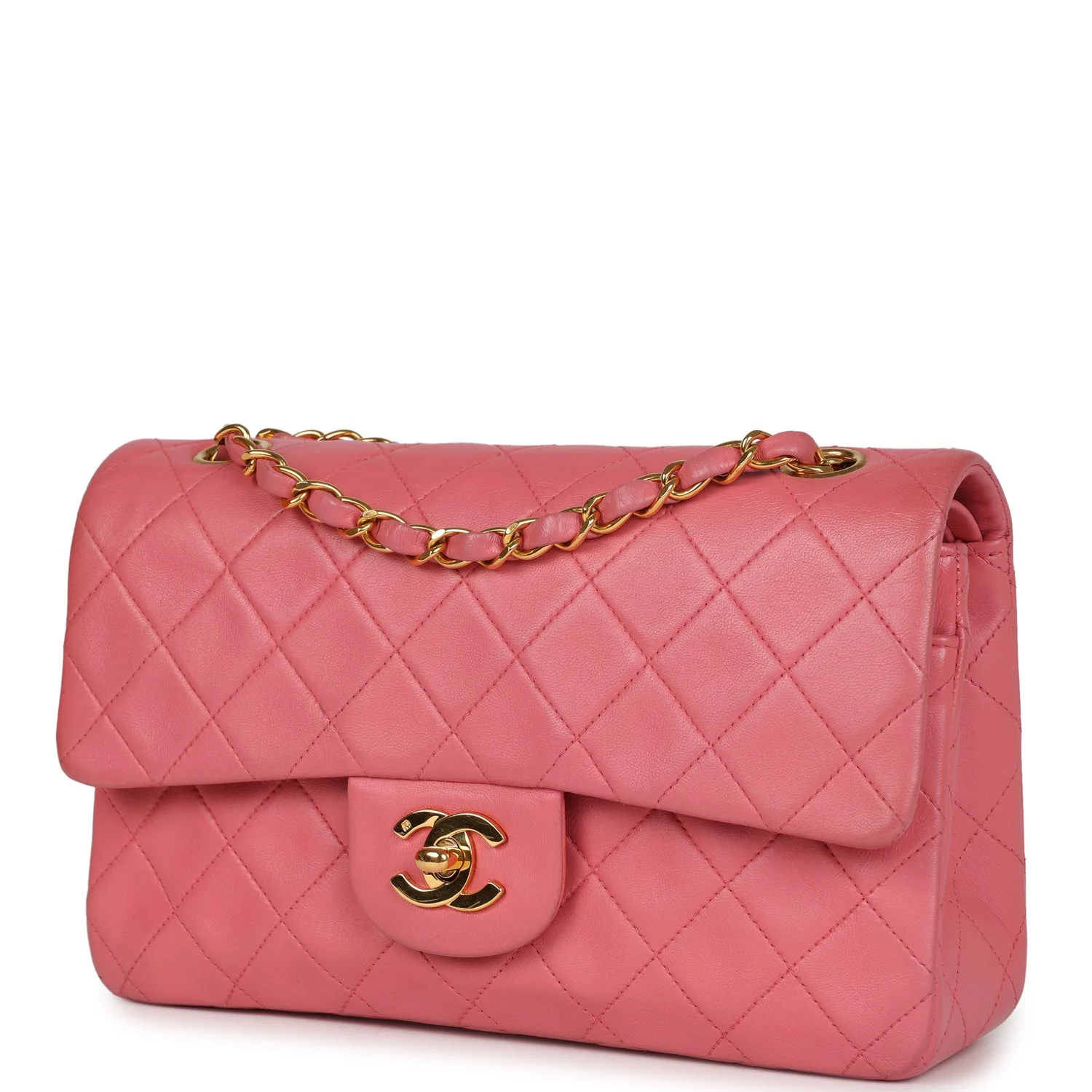 Vintage Chanel Small Classic Double Flap Bag Dark Pink Lambskin Gold Hardware - Image 5