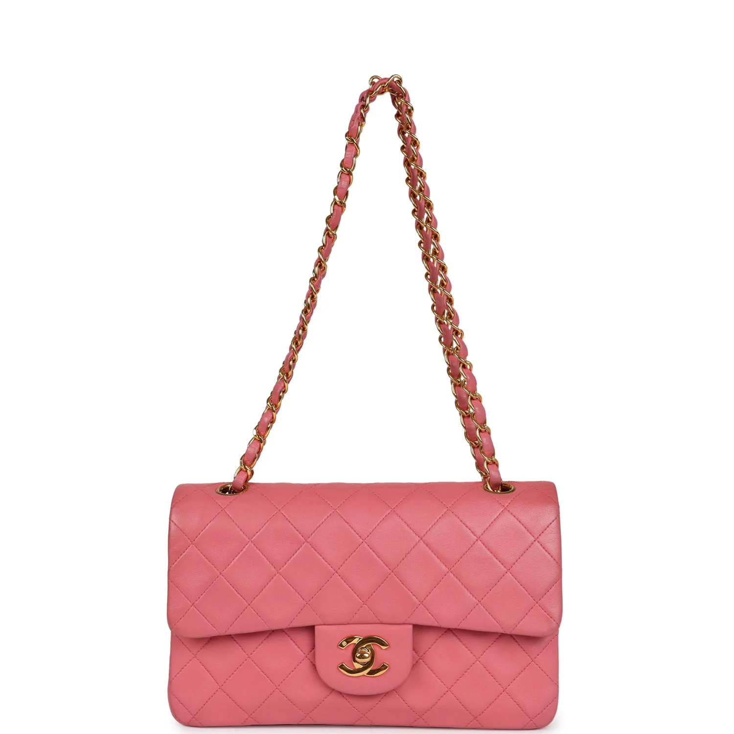 Vintage Chanel Small Classic Double Flap Bag Dark Pink Lambskin Gold Hardware - Image 7
