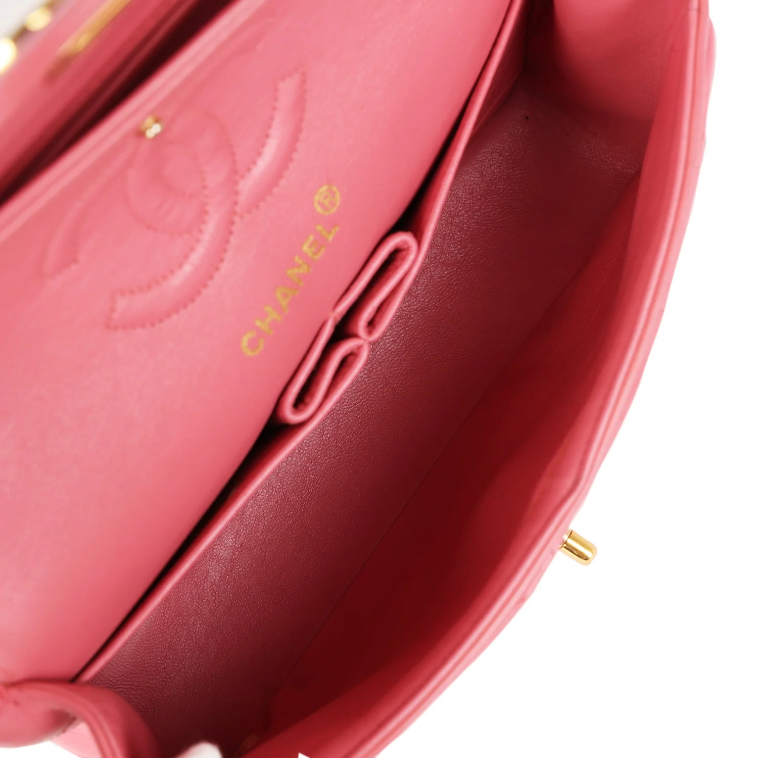Vintage Chanel Small Classic Double Flap Bag Dark Pink Lambskin Gold Hardware - Image 9