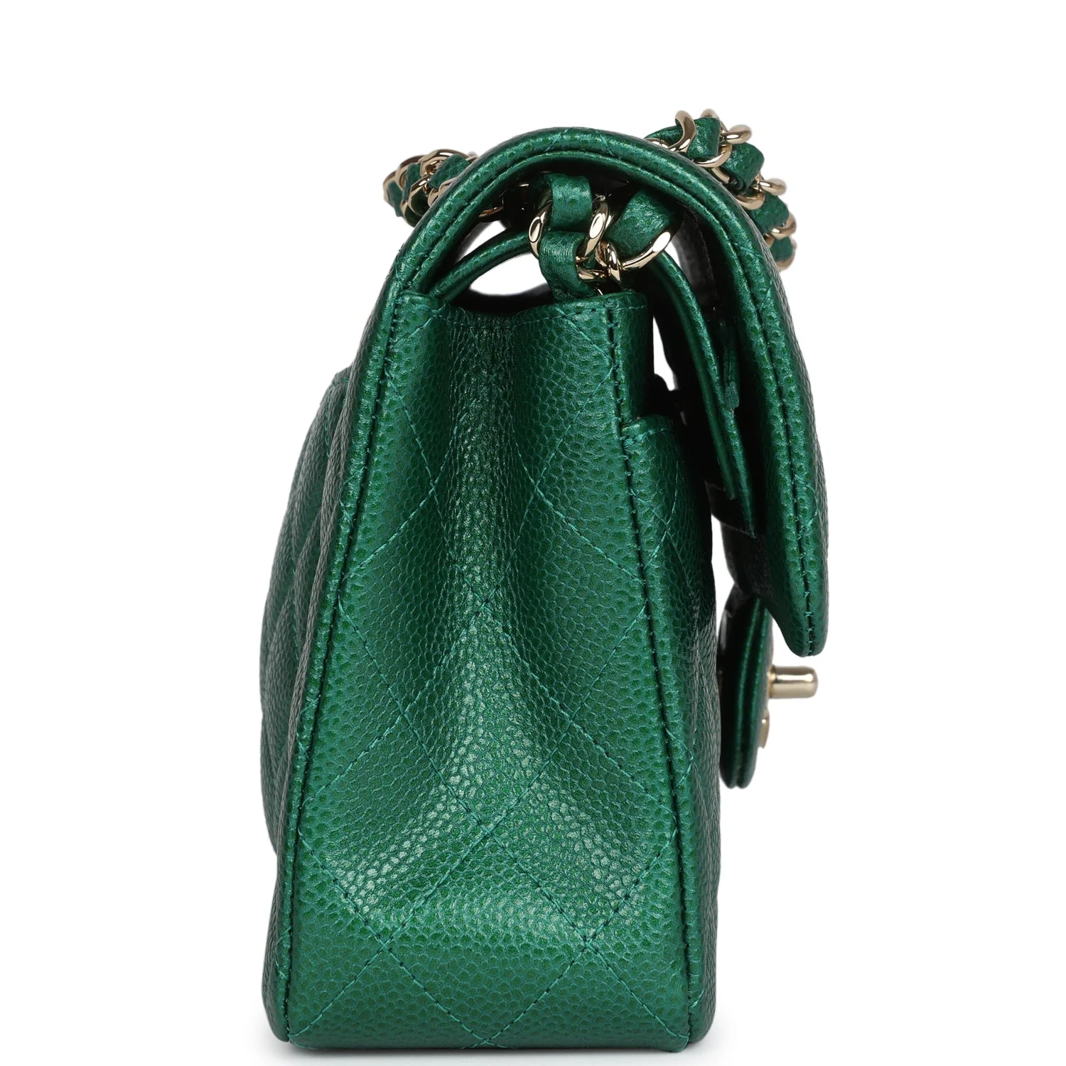 Chanel Small Classic Double Flap Bag Emerald Green Shiny Caviar Gold Hardware - Image 3