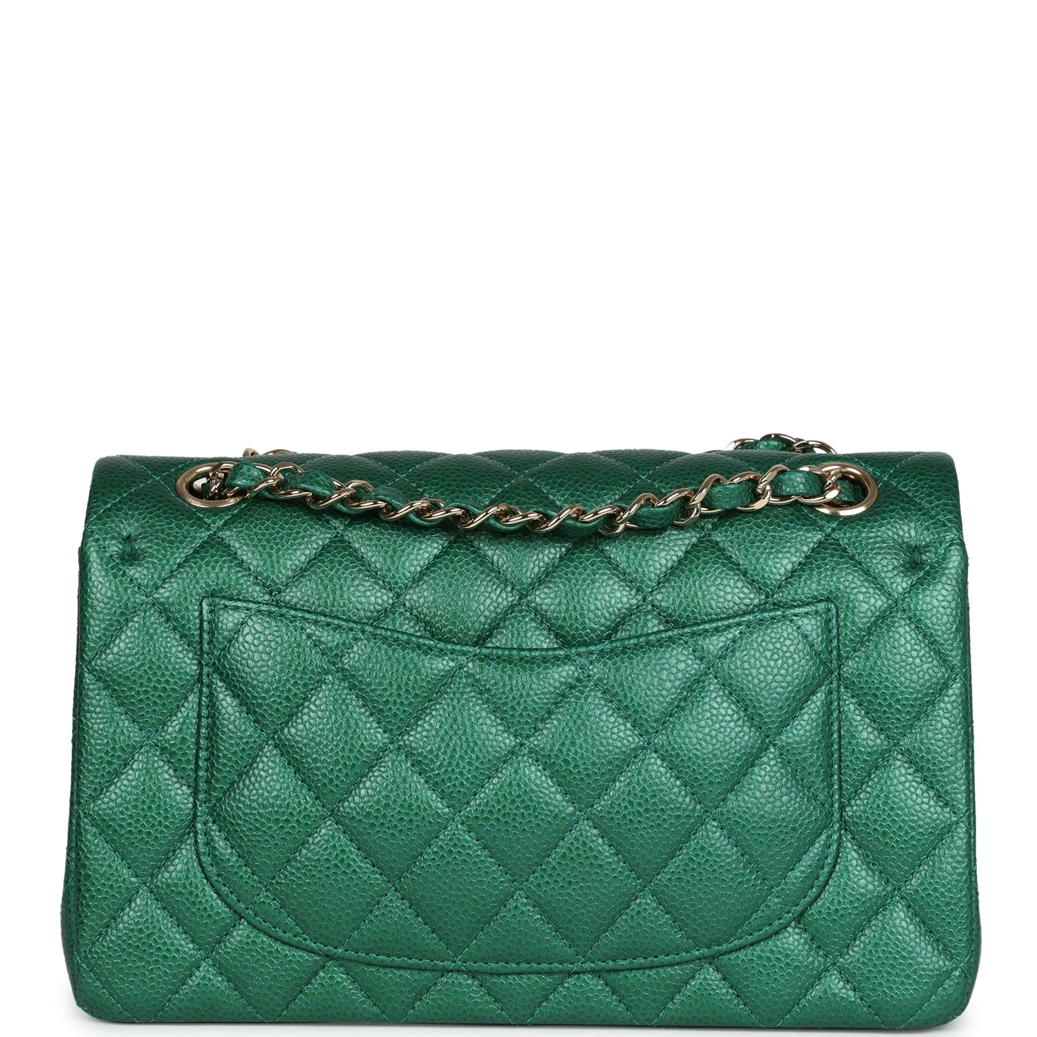 Chanel Small Classic Double Flap Bag Emerald Green Shiny Caviar Gold Hardware - Image 4