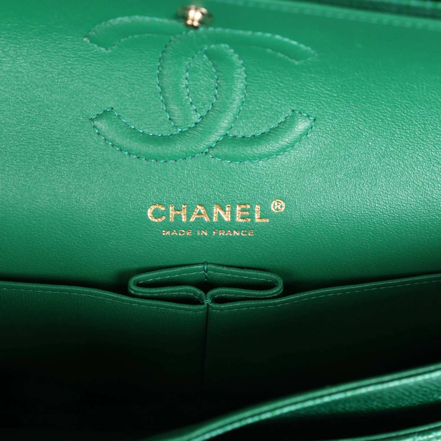 Chanel Small Classic Double Flap Bag Emerald Green Shiny Caviar Gold Hardware - Image 8