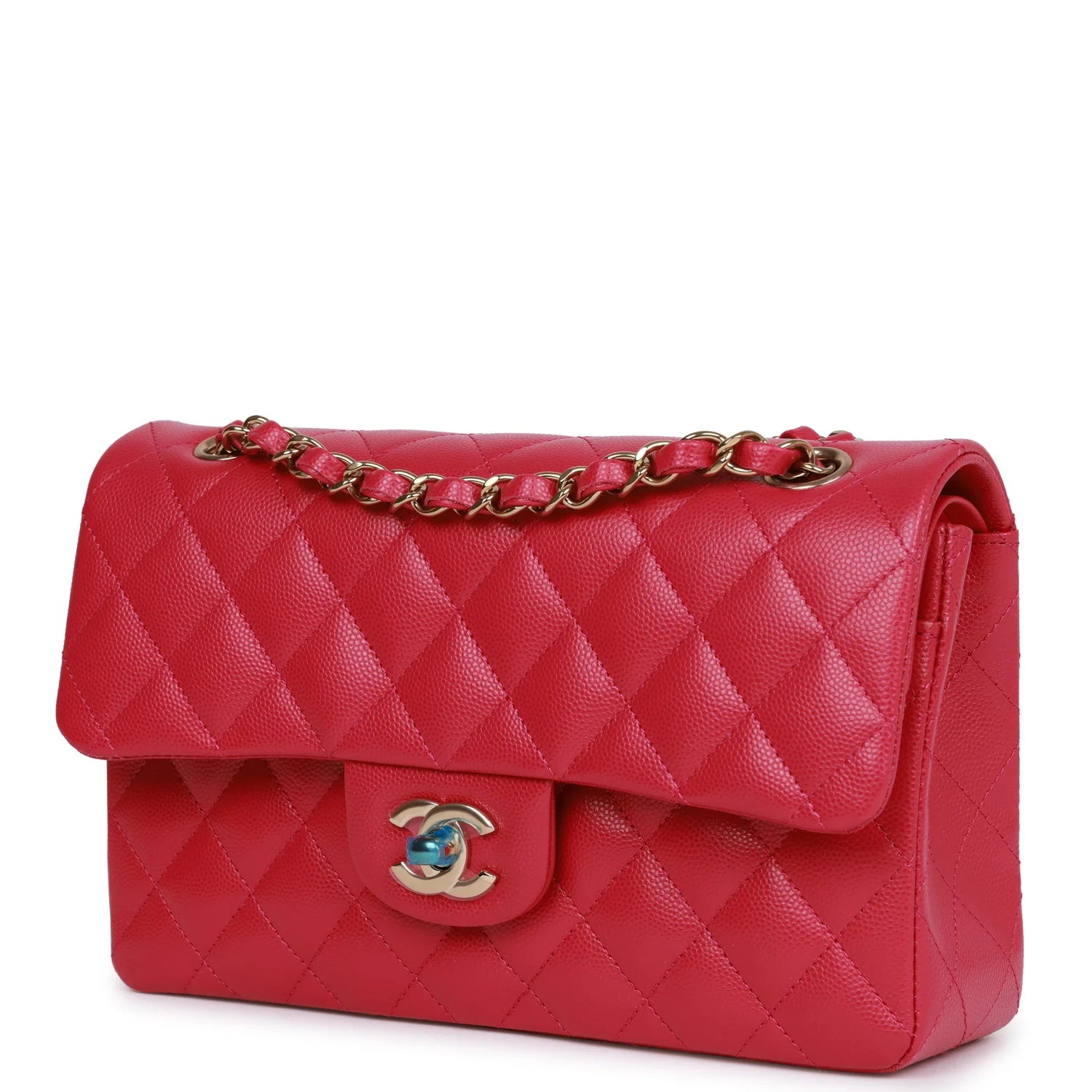 Chanel Small Classic Double Flap Fuchsia Caviar Light Gold Hardware - Image 5