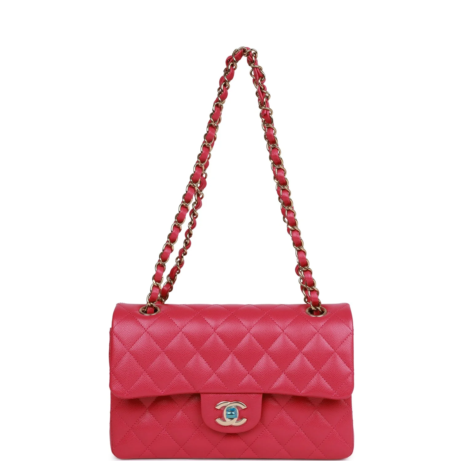 Chanel Small Classic Double Flap Fuchsia Caviar Light Gold Hardware - Image 7