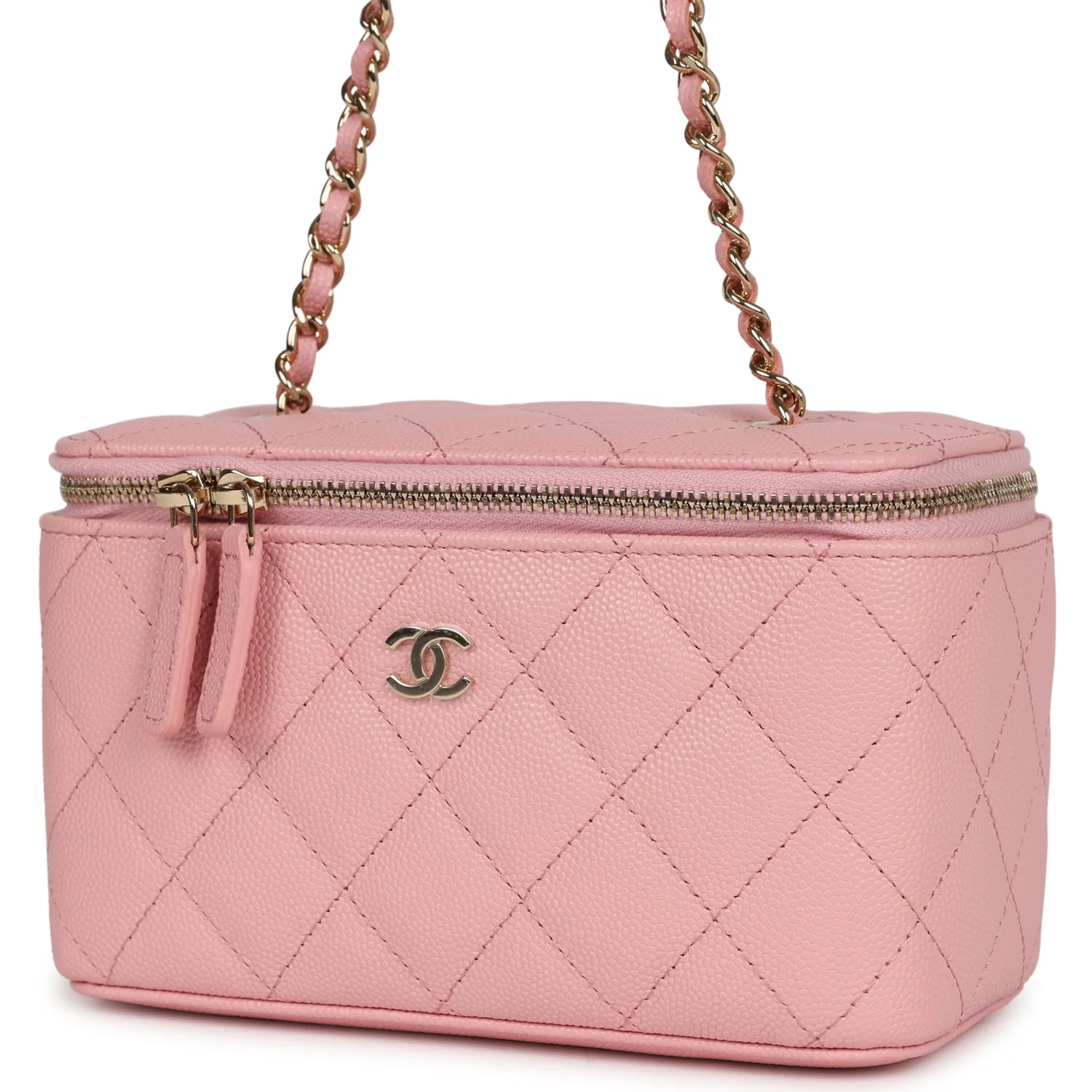 Chanel Small Classic Vanity Case Pink Caviar Light Gold Hardware - Image 5