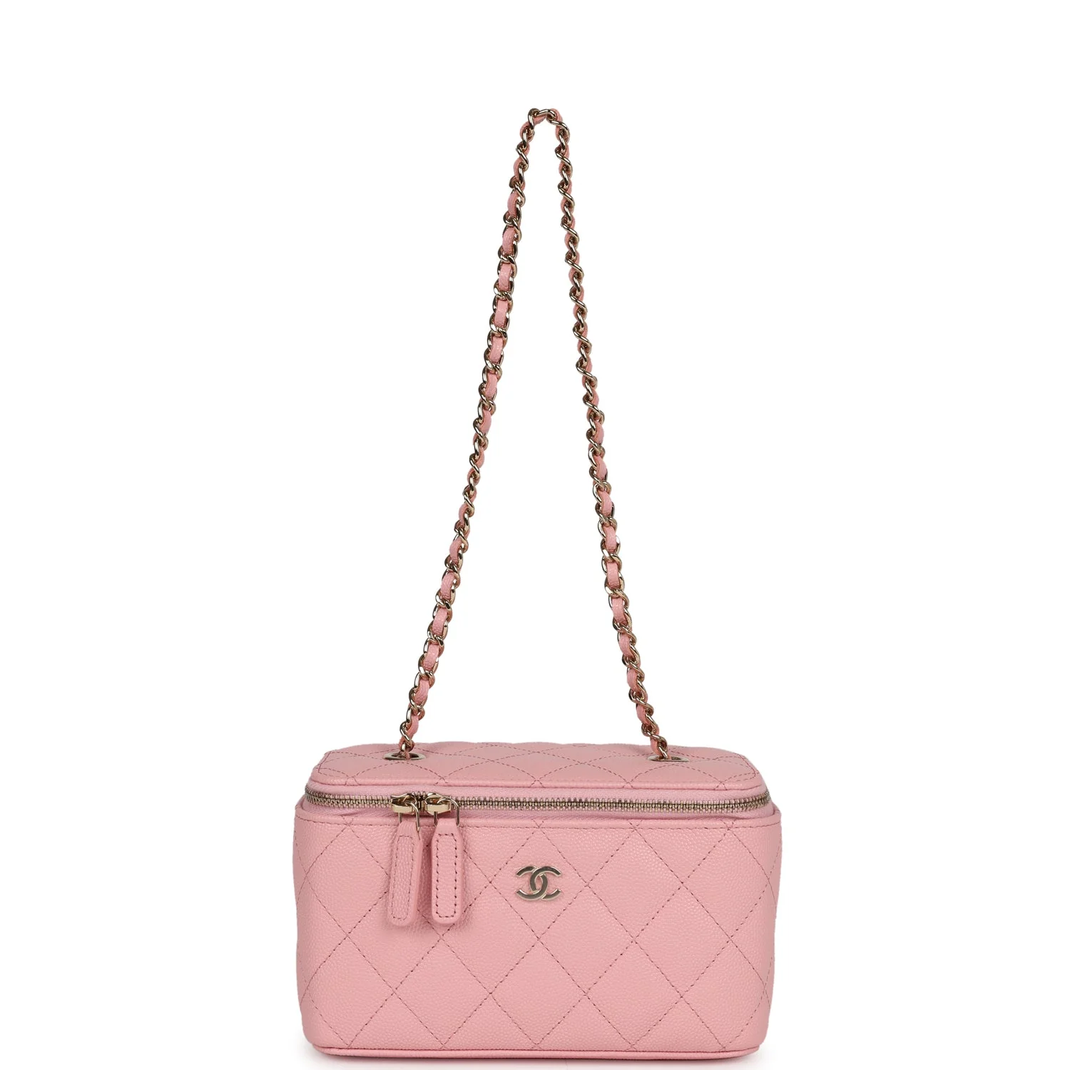 Chanel Small Classic Vanity Case Pink Caviar Light Gold Hardware - Image 7