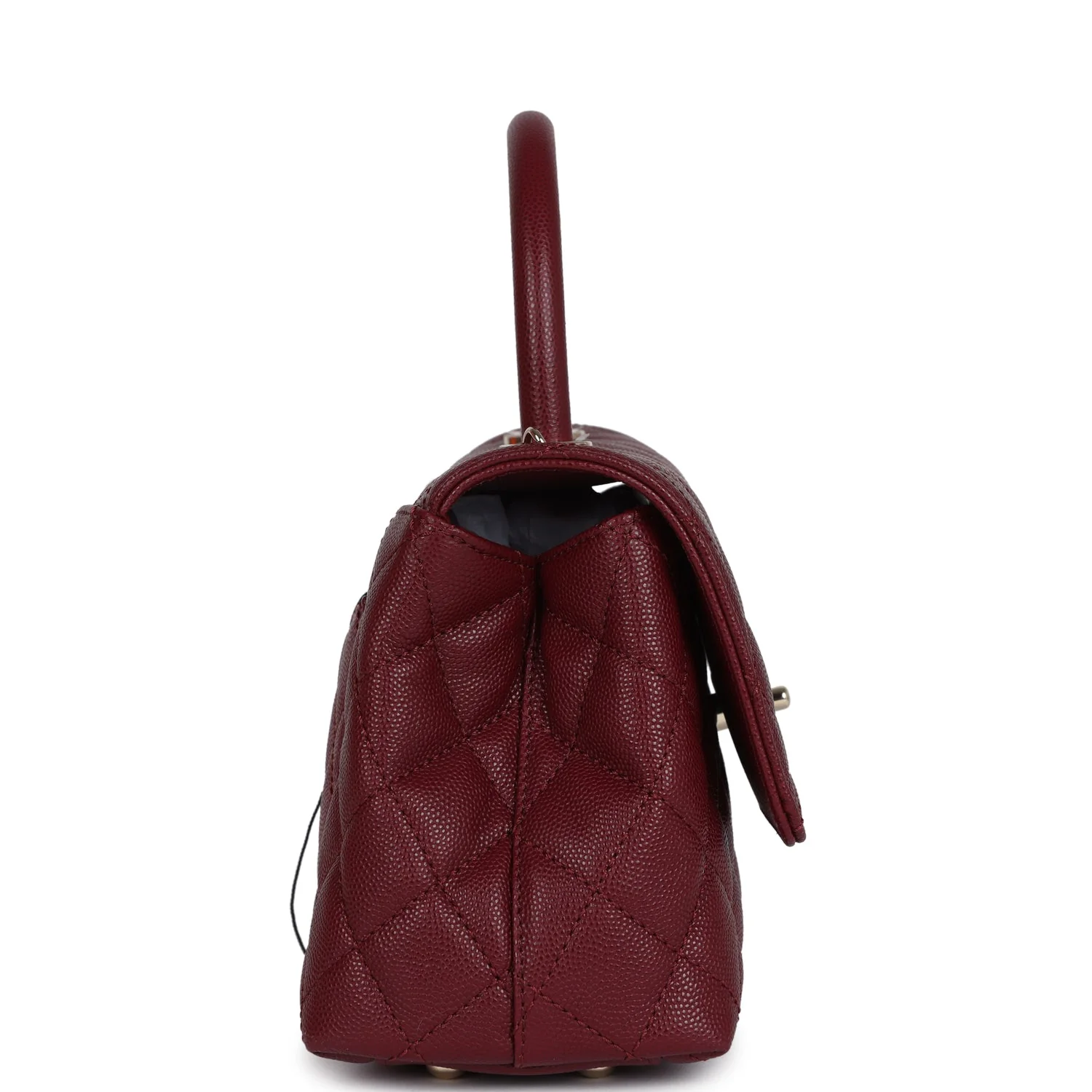 Chanel Small Coco Top Handle Flap Bag Burgundy Caviar Light Gold Hardware - Image 3