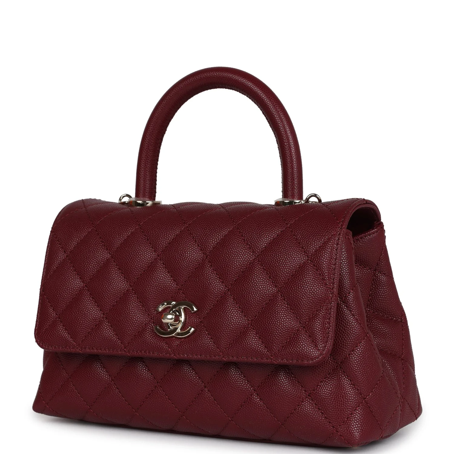 Chanel Small Coco Top Handle Flap Bag Burgundy Caviar Light Gold Hardware - Image 5