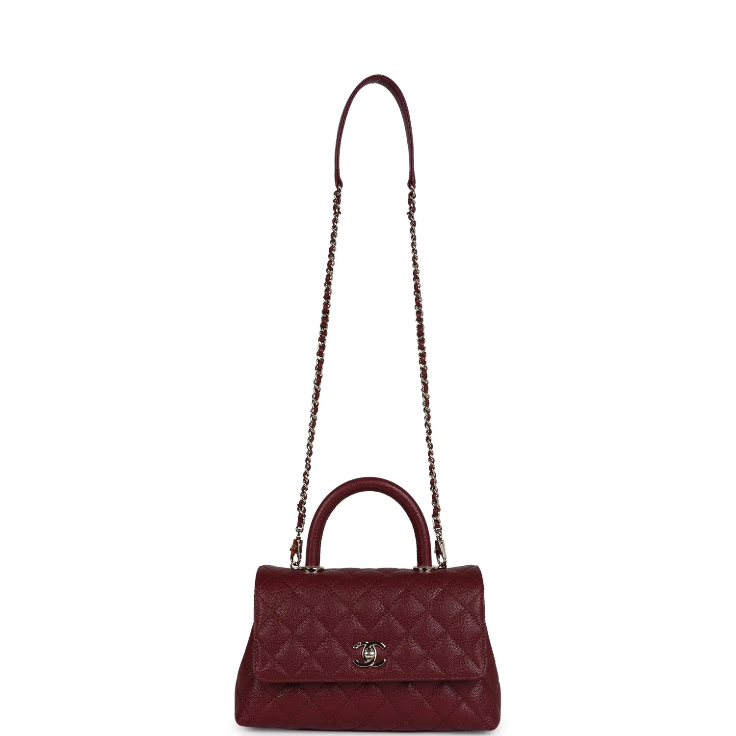 Chanel Small Coco Top Handle Flap Bag Burgundy Caviar Light Gold Hardware - Image 7
