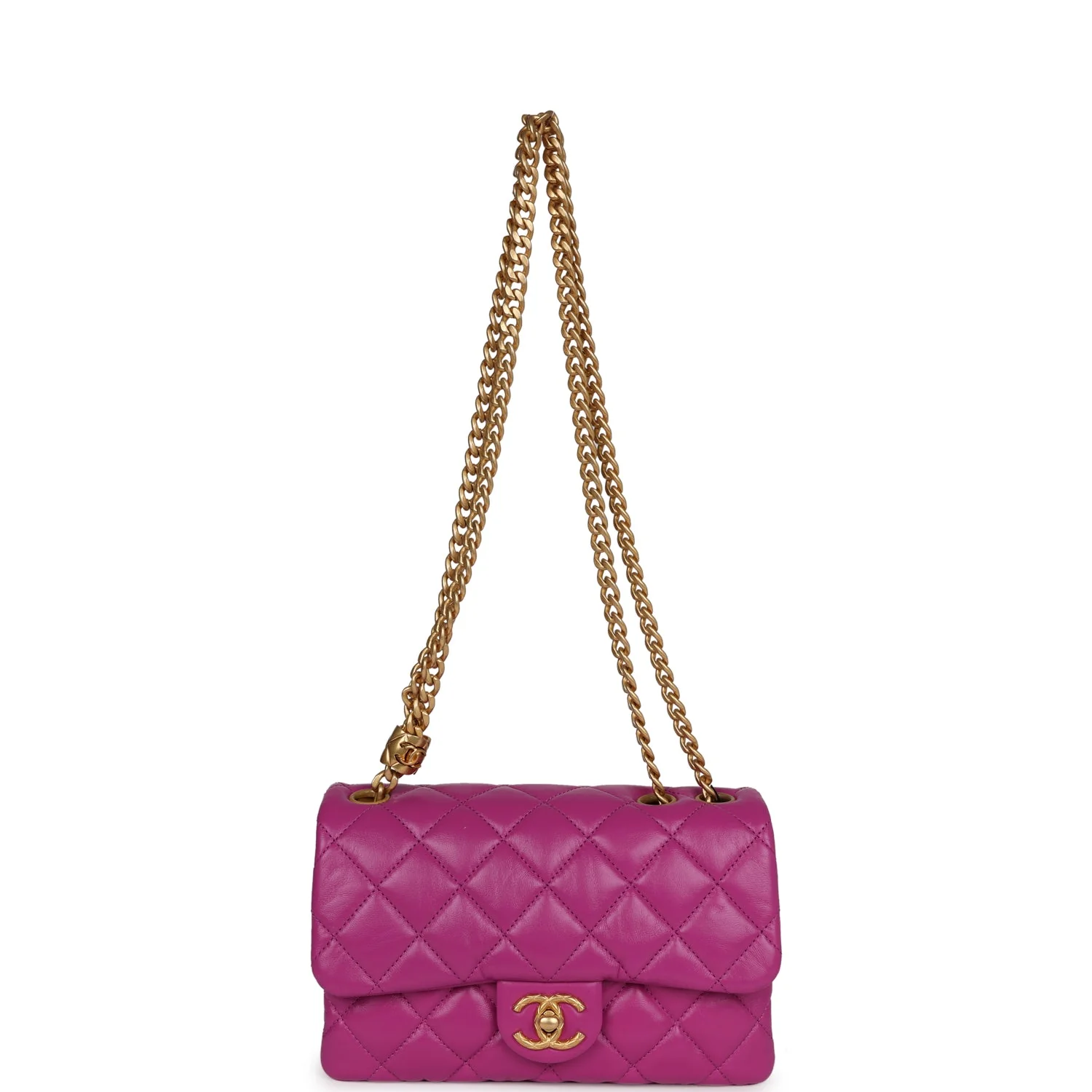 Chanel Small Crush Flap Bag Purple Shiny Aged Calfskin Brushed Gold Hardware - Image 7