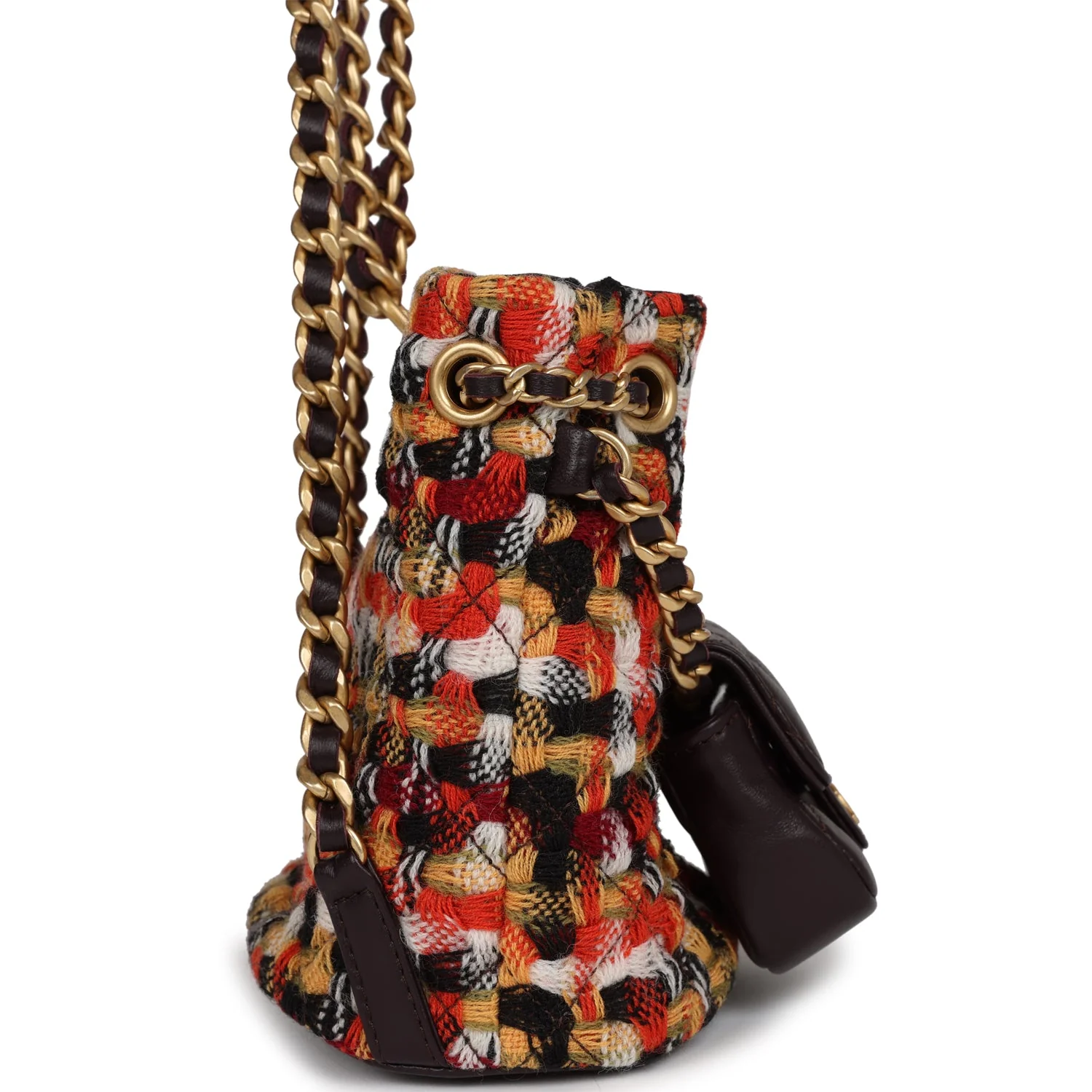 Chanel Small Drawstring Backpack Multicolored Tweed Antique Gold Hardware - Image 3