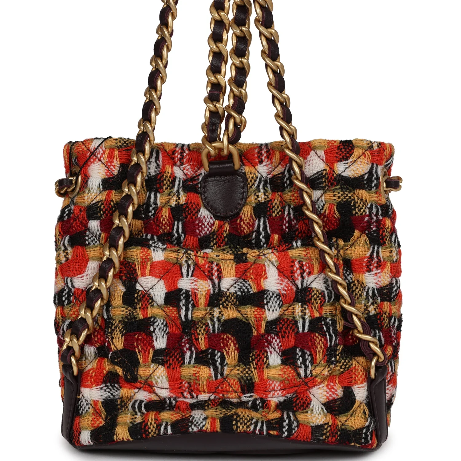 Chanel Small Drawstring Backpack Multicolored Tweed Antique Gold Hardware - Image 4