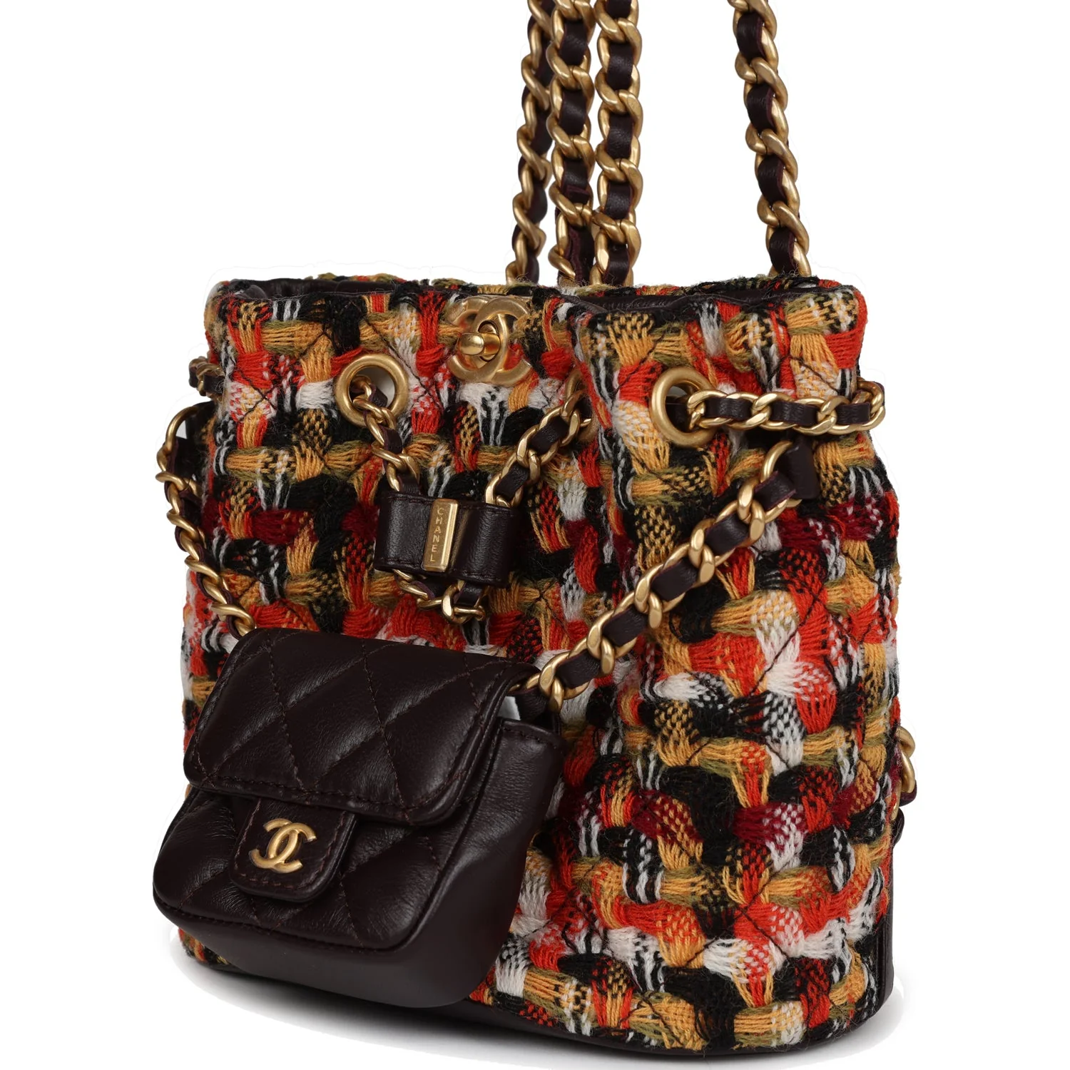 Chanel Small Drawstring Backpack Multicolored Tweed Antique Gold Hardware - Image 5