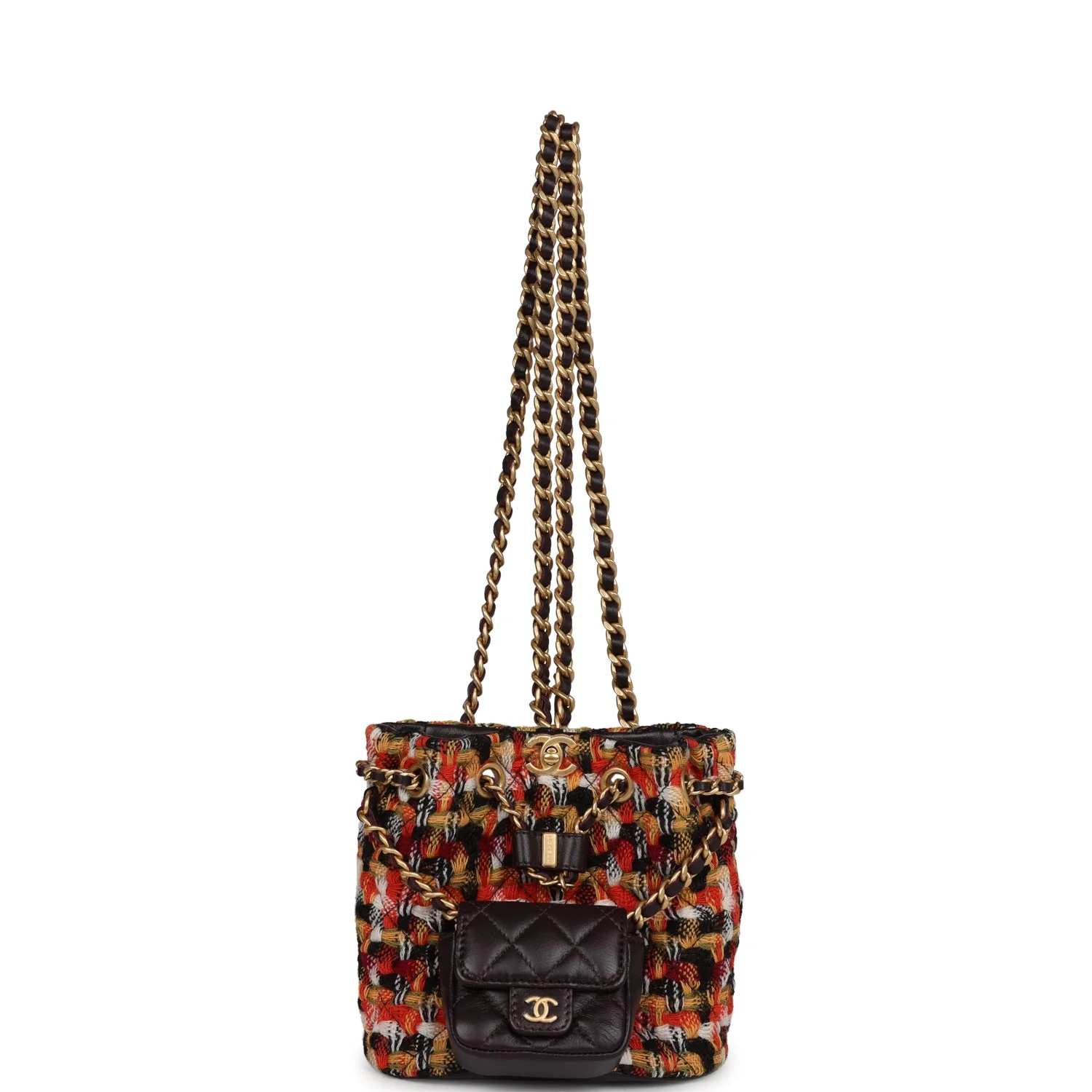 Chanel Small Drawstring Backpack Multicolored Tweed Antique Gold Hardware - Image 6