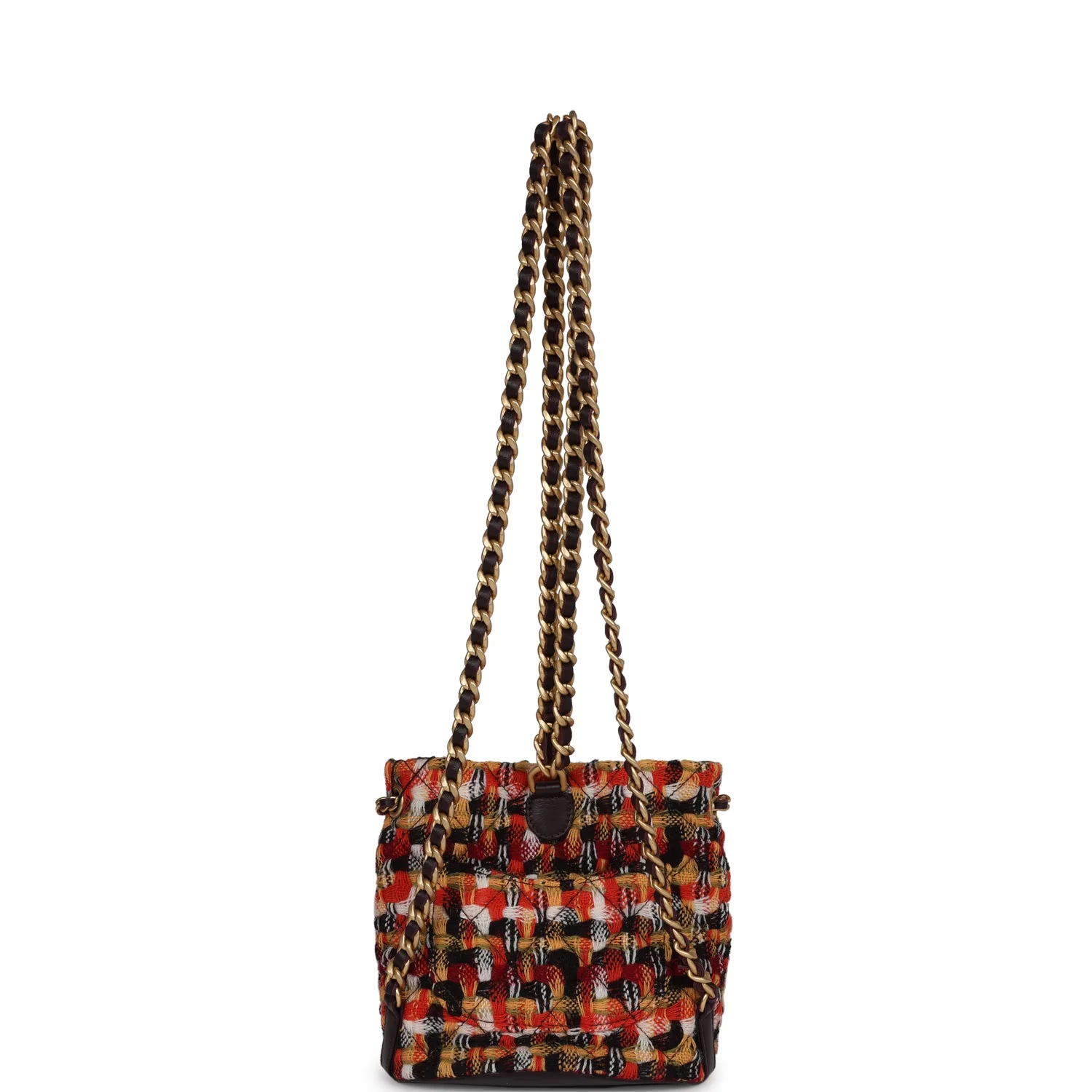 Chanel Small Drawstring Backpack Multicolored Tweed Antique Gold Hardware - Image 7