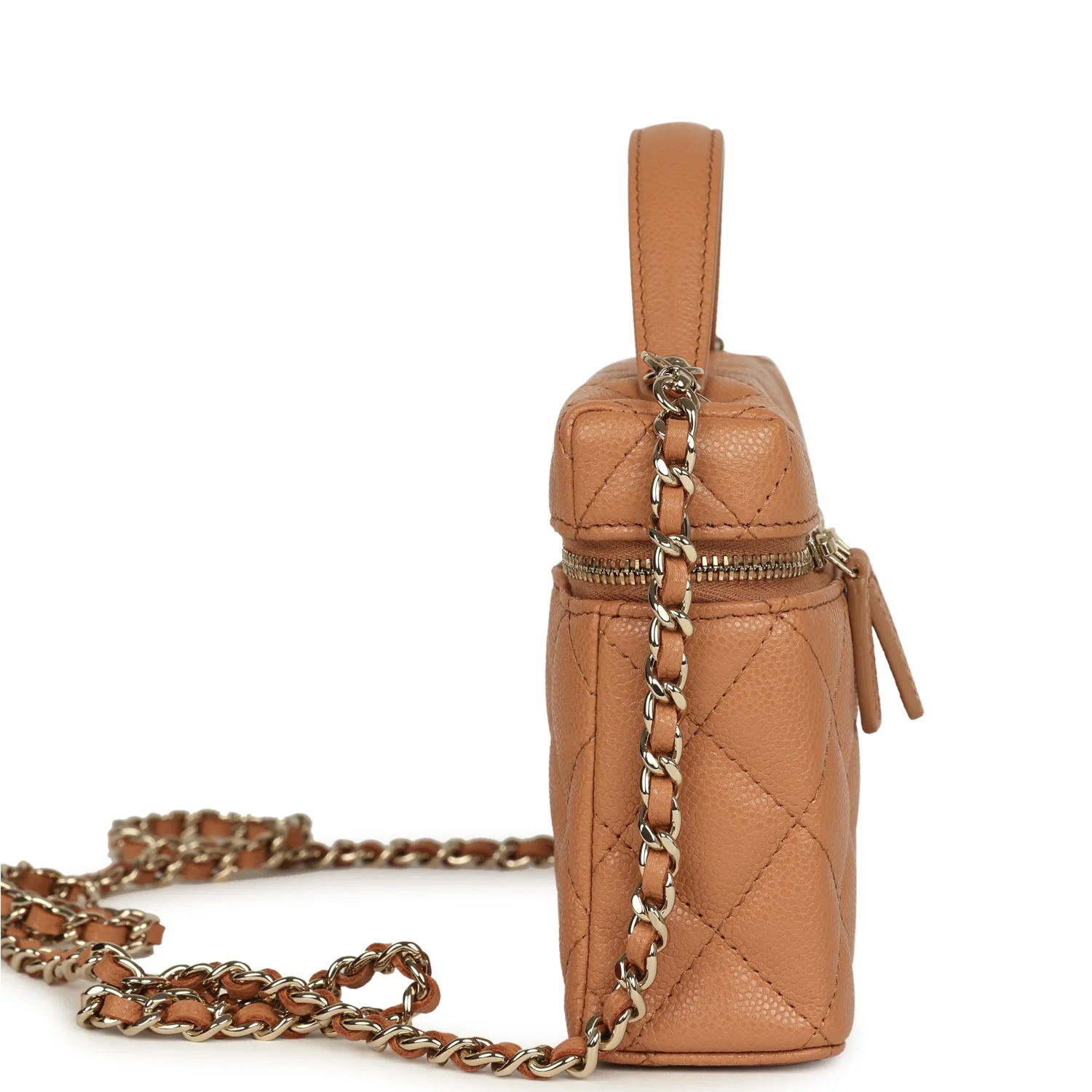 Chanel Top Handle Long Vanity Case with Chain Dark Beige Shiny Caviar Light Gold Hardware - Image 3