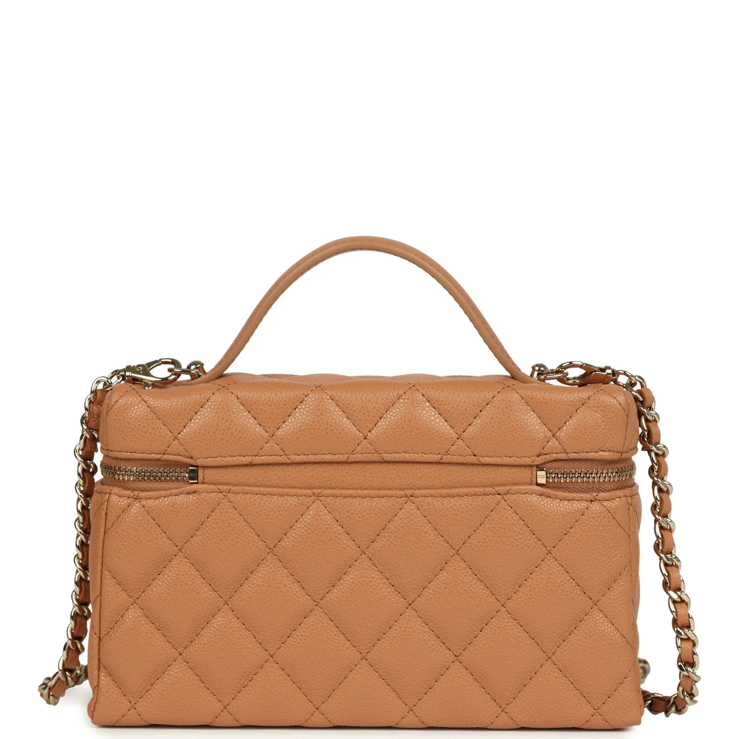 Chanel Top Handle Long Vanity Case with Chain Dark Beige Shiny Caviar Light Gold Hardware - Image 4