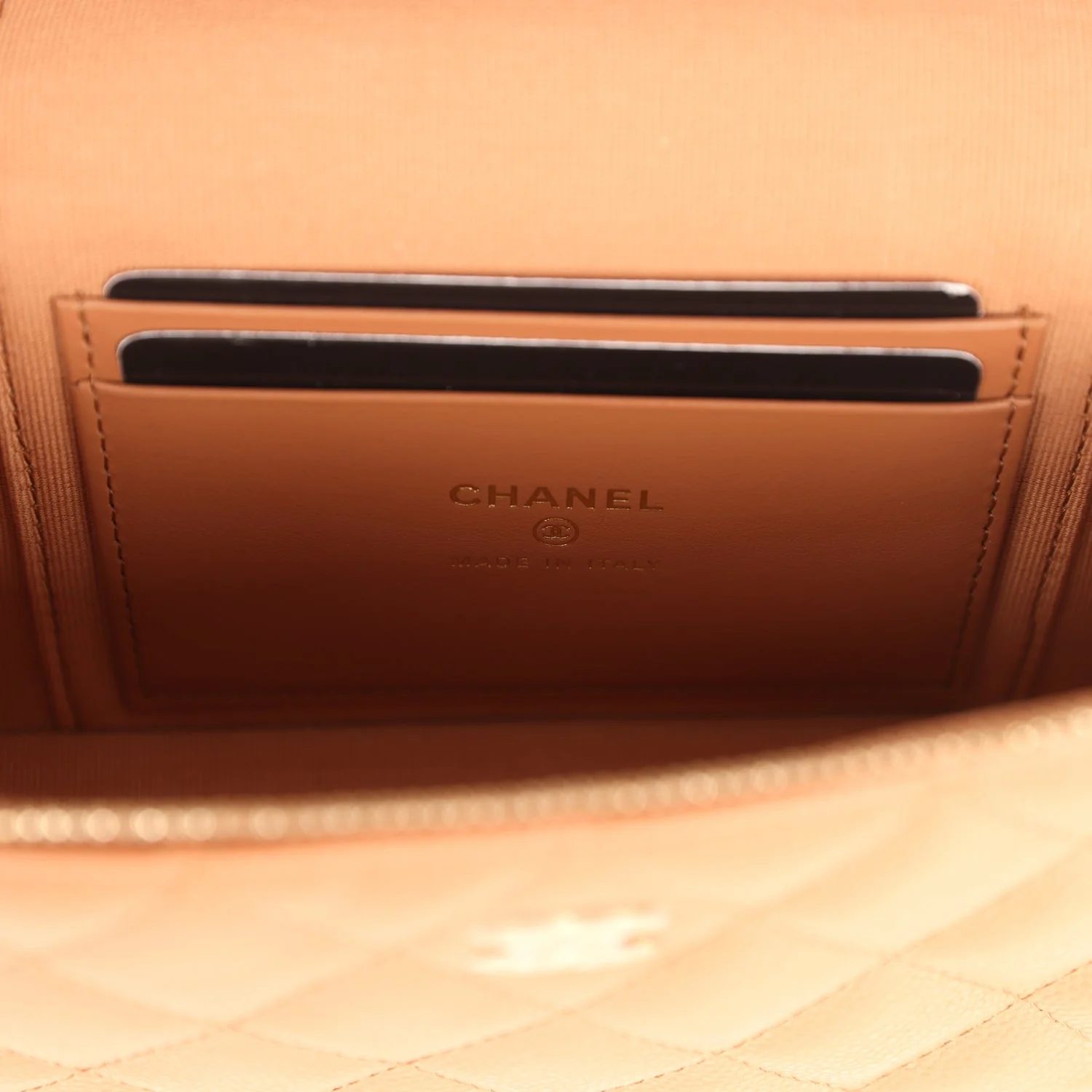 Chanel Top Handle Long Vanity Case with Chain Dark Beige Shiny Caviar Light Gold Hardware - Image 9