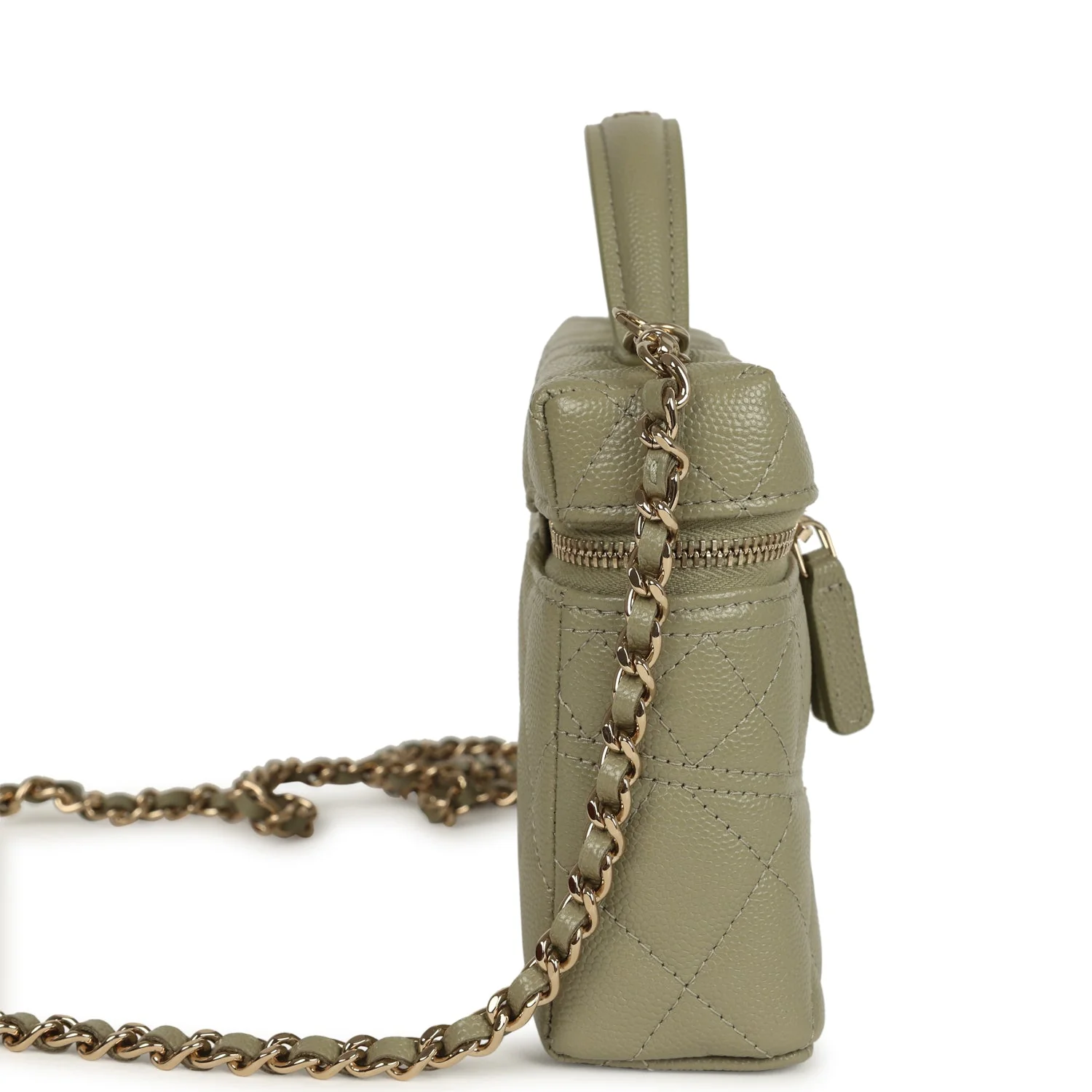Chanel Trendy Top Handle Long Vanity Case with Chain Khaki Caviar Light Gold Hardware - Image 3