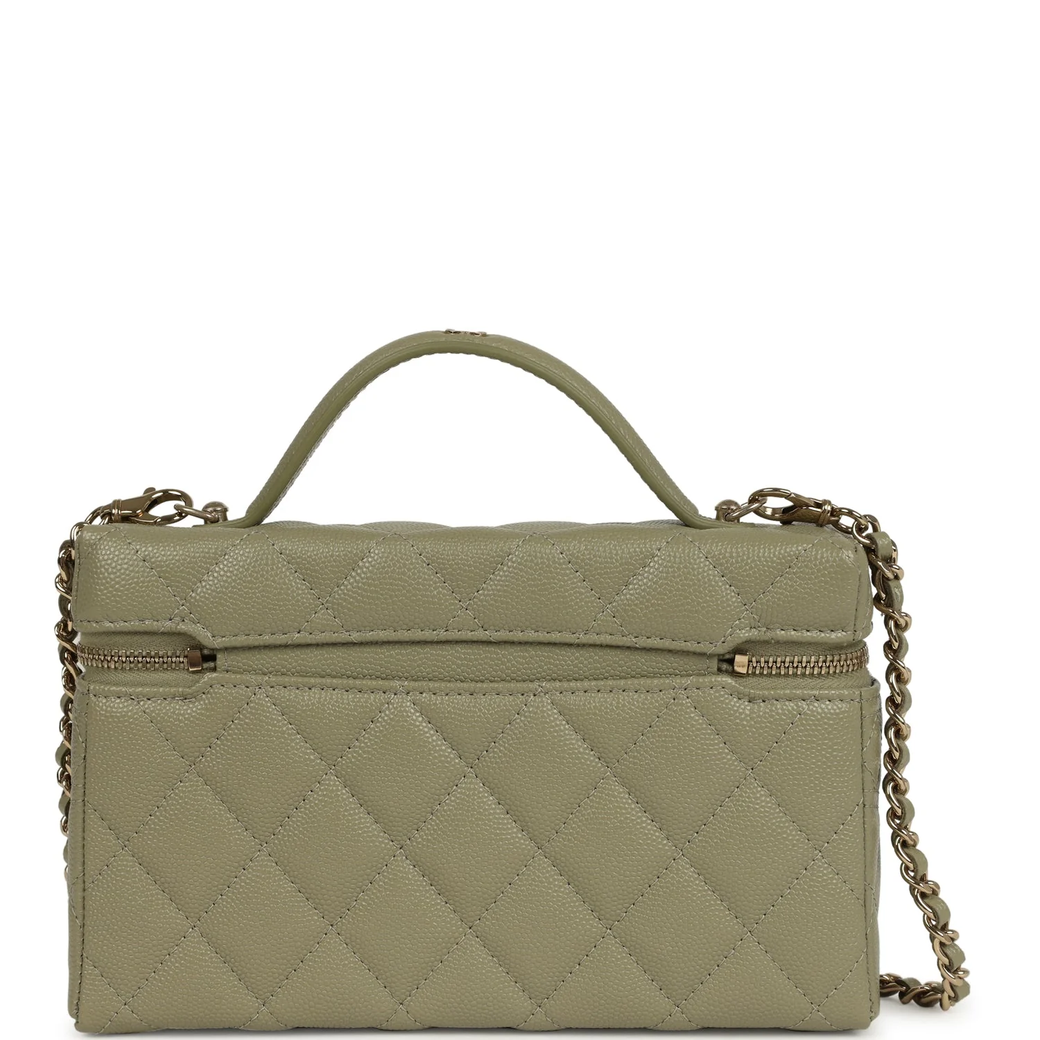 Chanel Trendy Top Handle Long Vanity Case with Chain Khaki Caviar Light Gold Hardware - Image 4