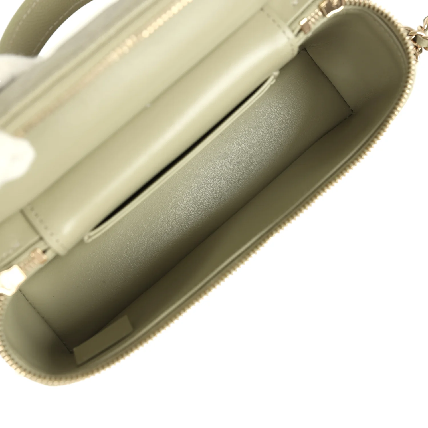 Chanel Trendy Top Handle Long Vanity Case with Chain Khaki Caviar Light Gold Hardware - Image 8