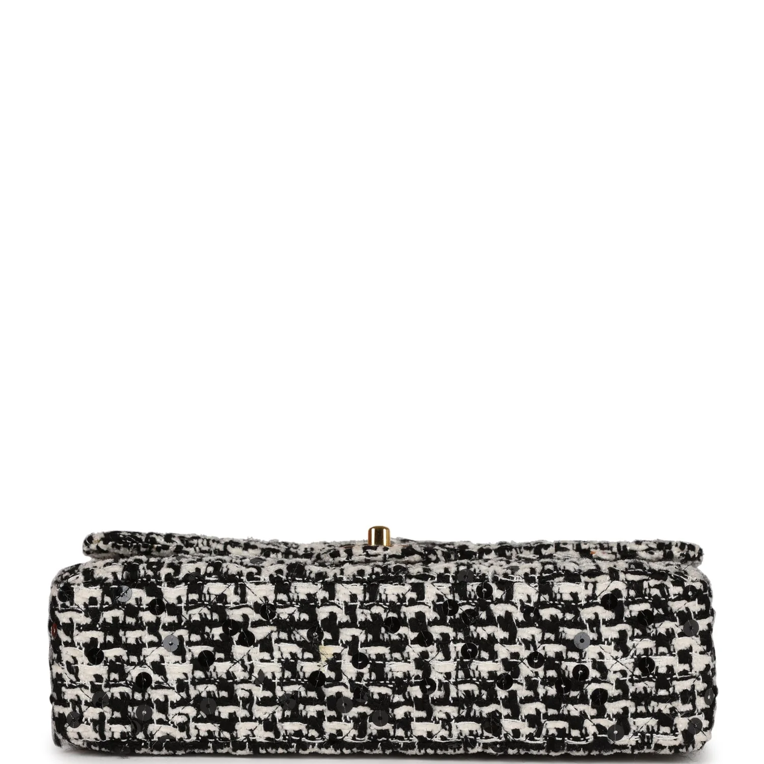 Vintage Chanel Kelly Parent Flap Black and White Sequin Tweed Gold Hardware - Image 6