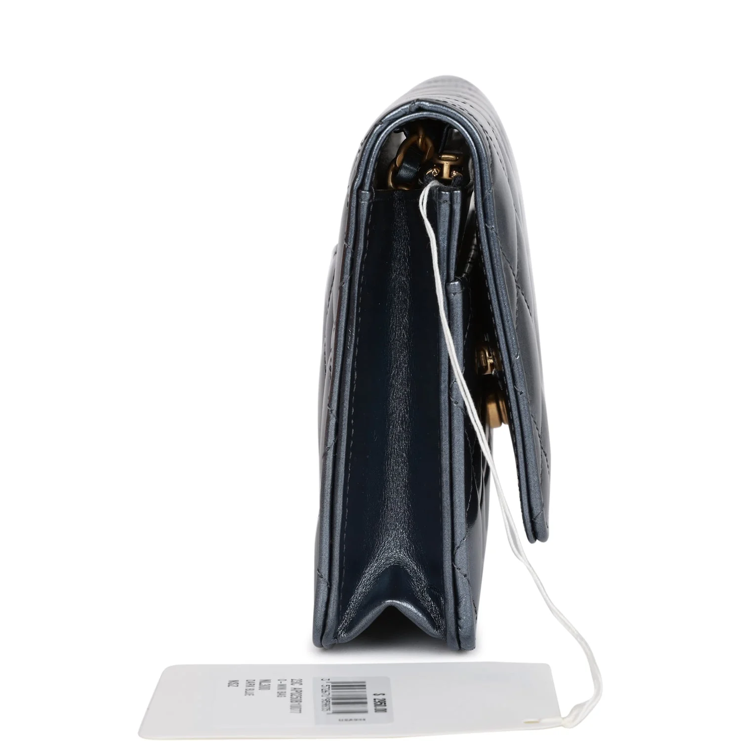 Chanel Wallet on Chain WOC Dark Blue Iridescent Calfskin Antique Gold Hardware - Image 3