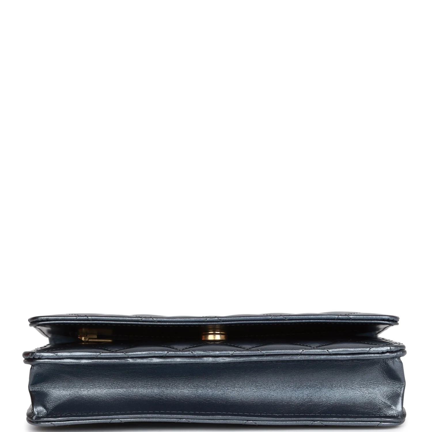 Chanel Wallet on Chain WOC Dark Blue Iridescent Calfskin Antique Gold Hardware - Image 6