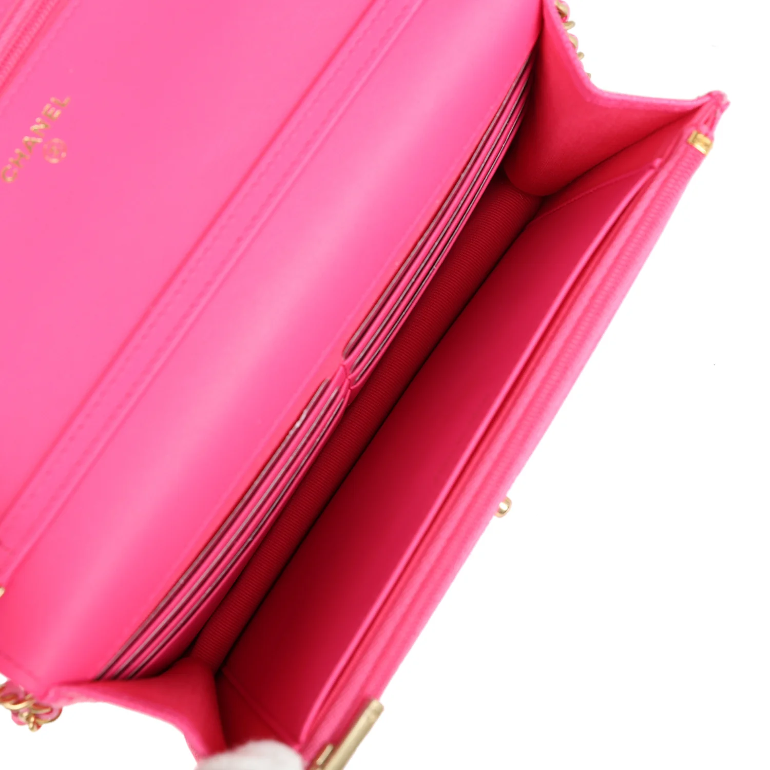 Chanel Wallet on Chain WOC Fuchsia Caviar Antique Gold Hardware - Image 13