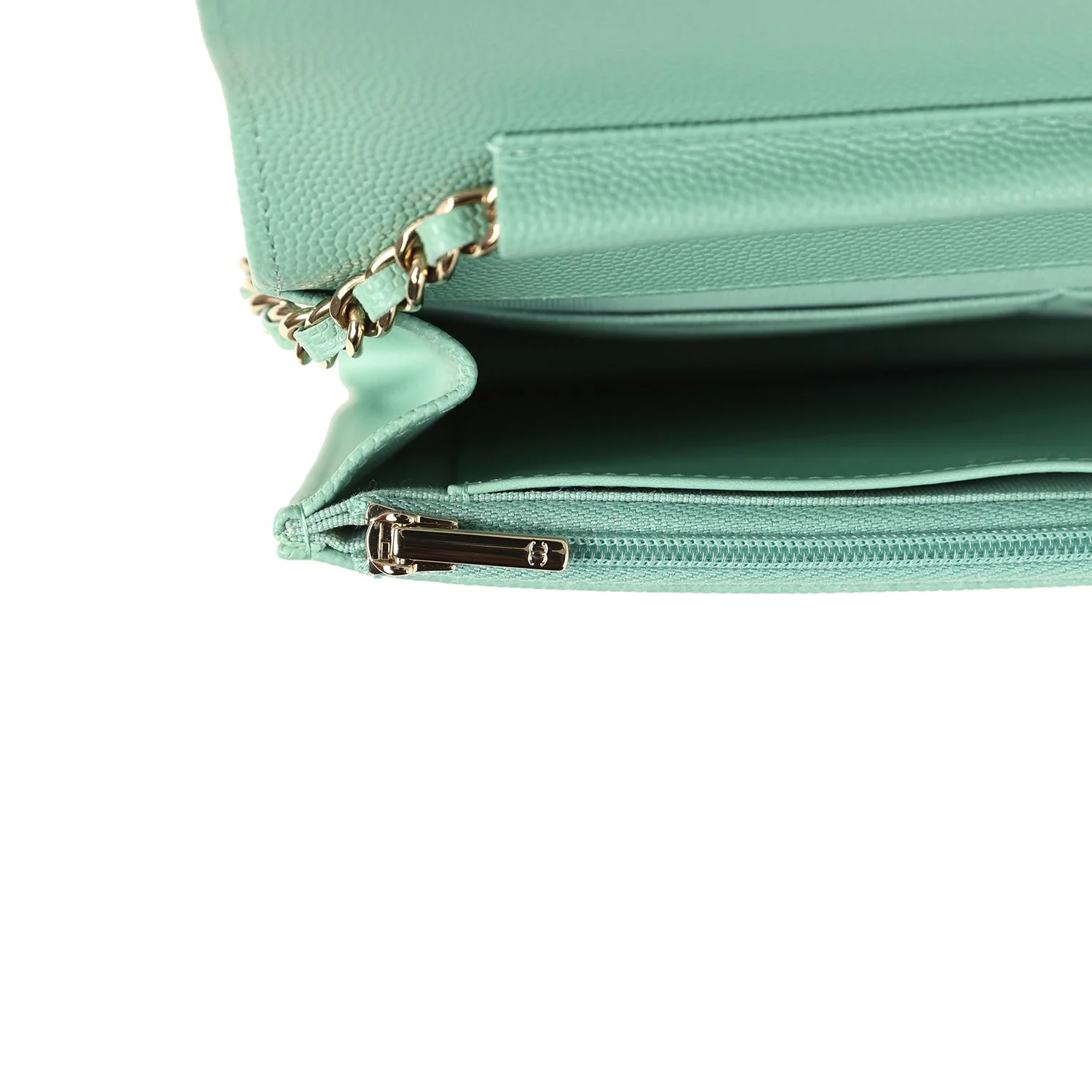 Chanel Wallet On Chain WOC Light Green Caviar Light Gold Hardware - Image 10