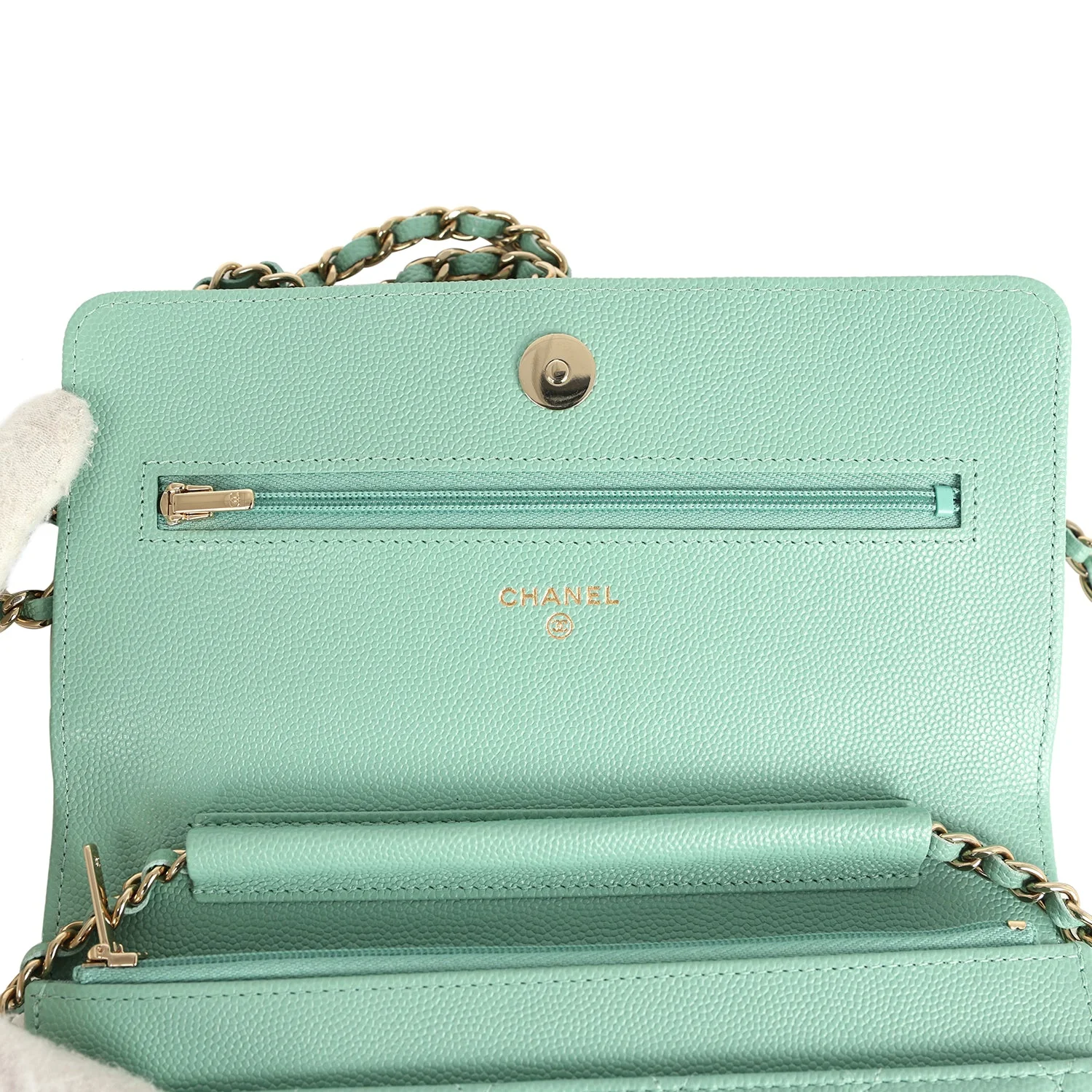 Chanel Wallet On Chain WOC Light Green Caviar Light Gold Hardware - Image 8