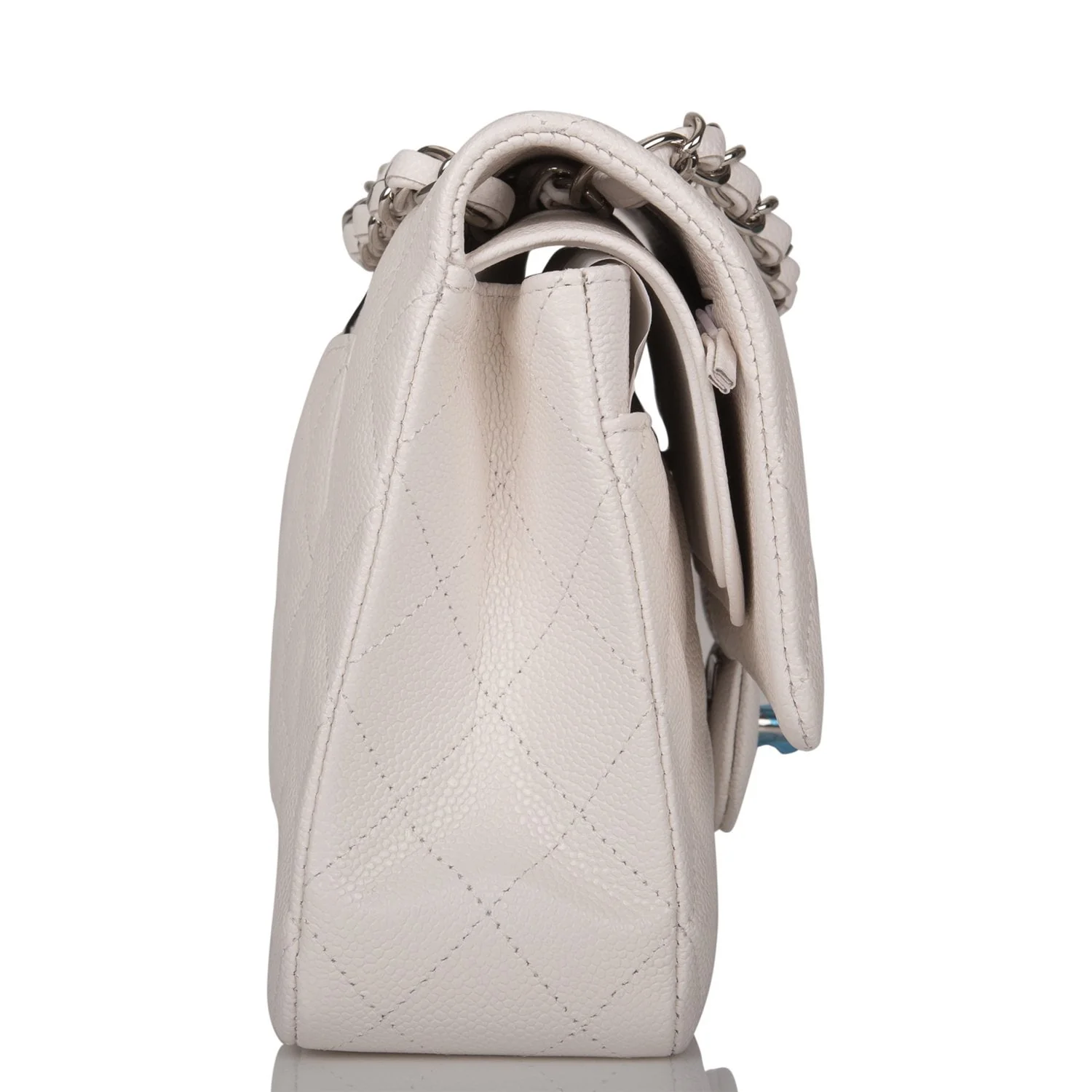 Chanel White Quilted Caviar Medium Classic Double Flap Bag Silver Hardware - Image 3
