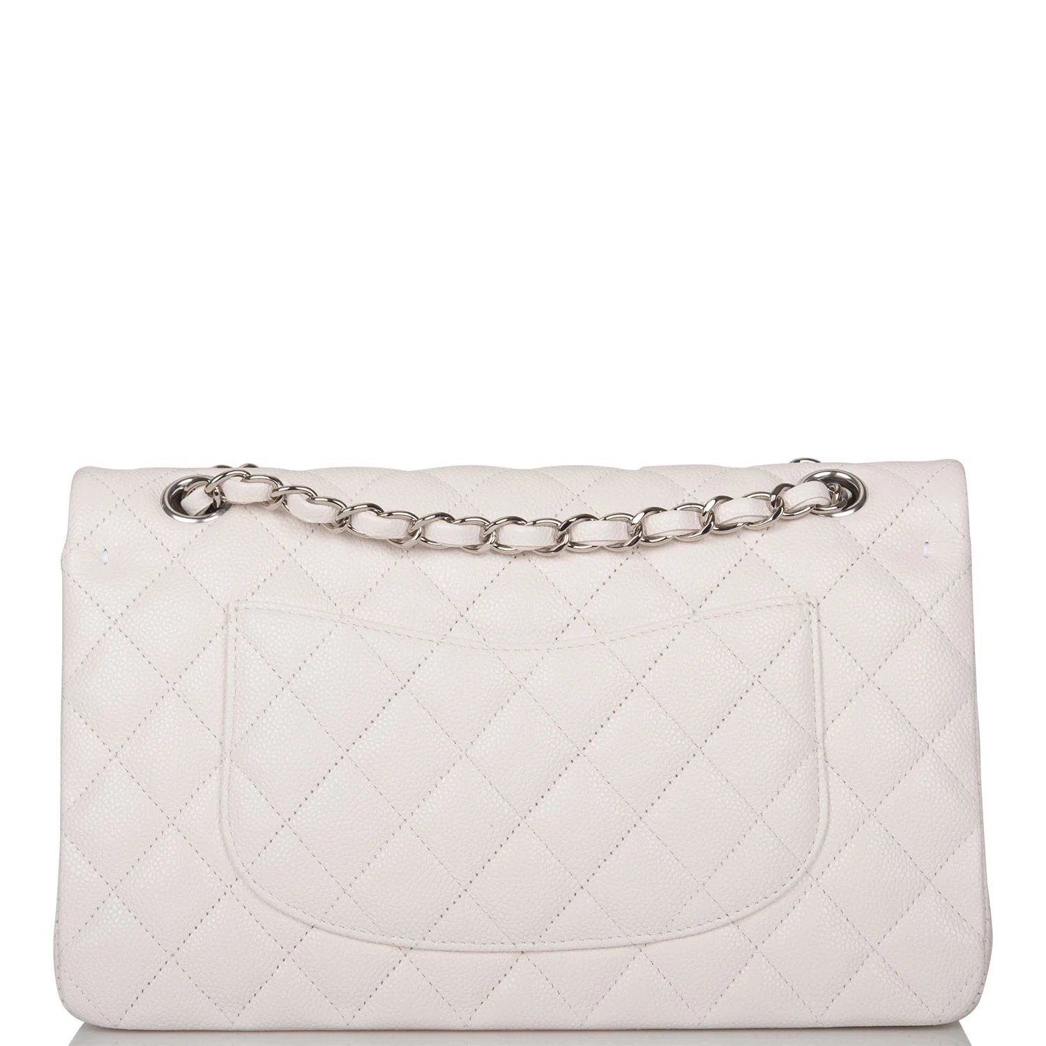 Chanel White Quilted Caviar Medium Classic Double Flap Bag Silver Hardware - Image 4