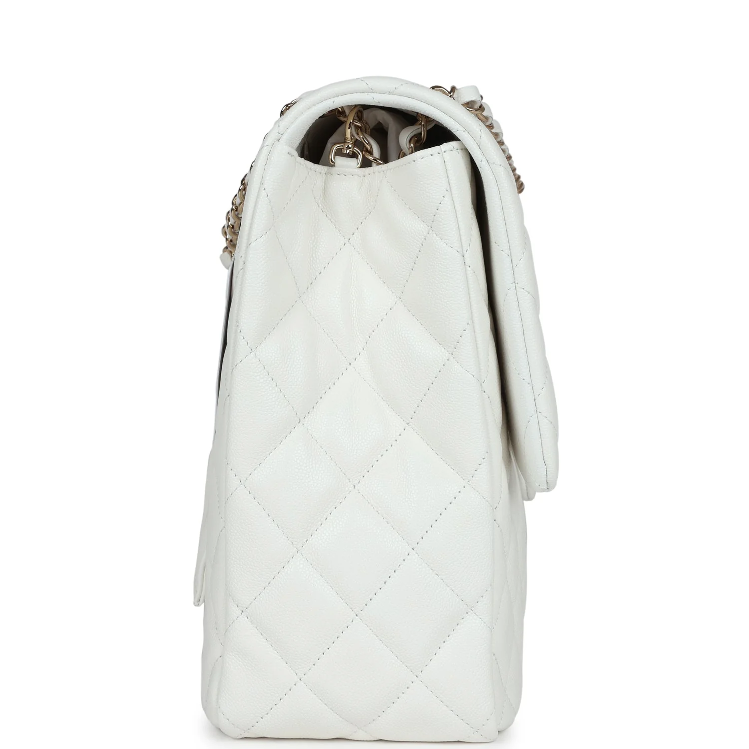 Chanel XXL Classic Single Flap Bag White Shiny Caviar Light Gold Hardware - Image 3