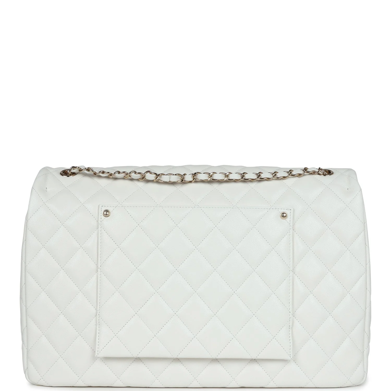 Chanel XXL Classic Single Flap Bag White Shiny Caviar Light Gold Hardware - Image 4