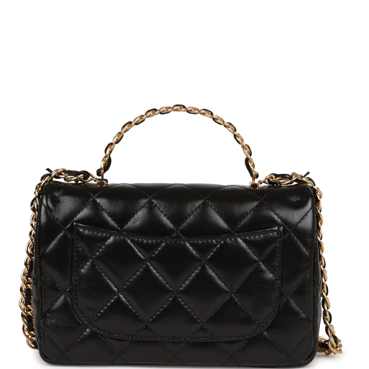Chanel Mini Rectangular Flap with Top Handle Black Lambskin Gold Hardware - Image 4