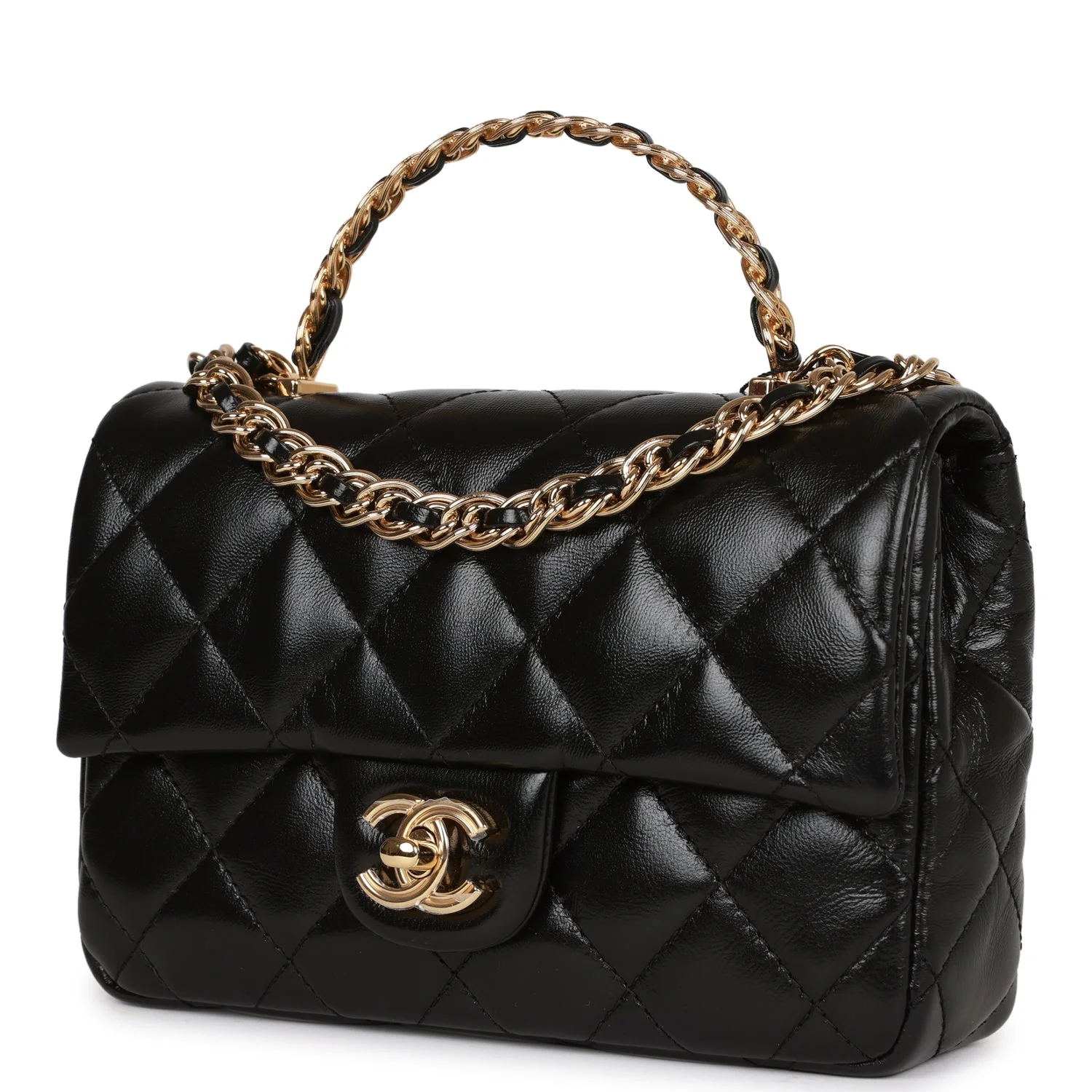 Chanel Mini Rectangular Flap with Top Handle Black Lambskin Gold Hardware - Image 5