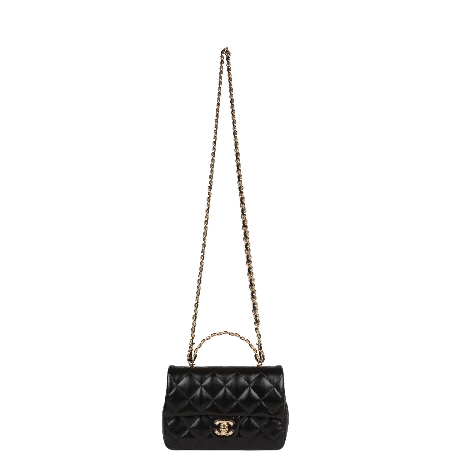Chanel Mini Rectangular Flap with Top Handle Black Lambskin Gold Hardware - Image 7