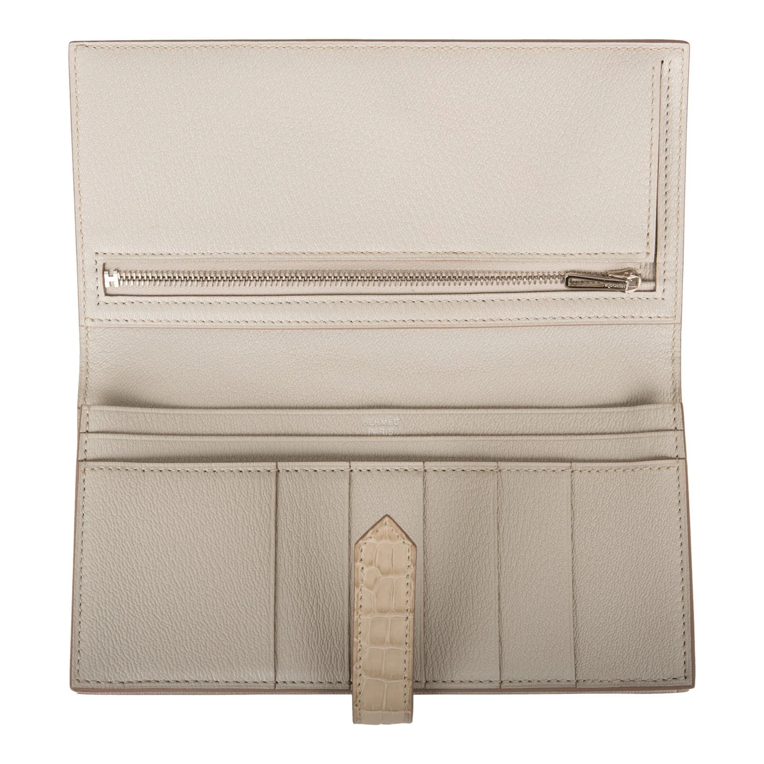 Pre-owned Hermes Bearn Wallet Beton Matte Alligator Palladium Hardware - Image 7