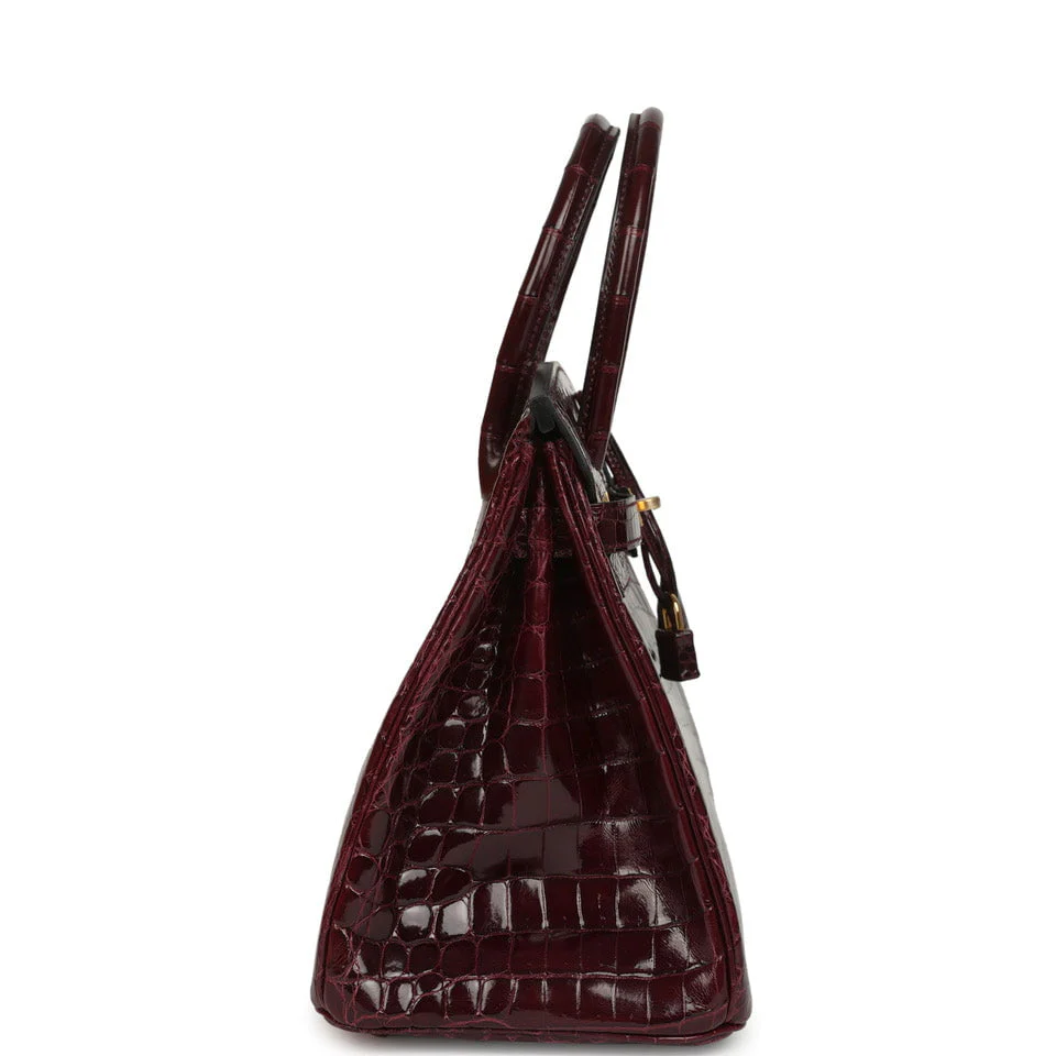 Hermes Birkin 30 Bordeaux Shiny Niloticus Crocodile Gold Hardware - Image 3