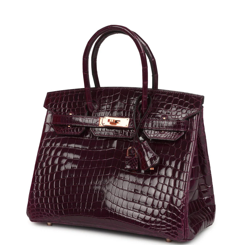 Hermes Birkin 30 Bordeaux Shiny Niloticus Crocodile Gold Hardware - Image 5