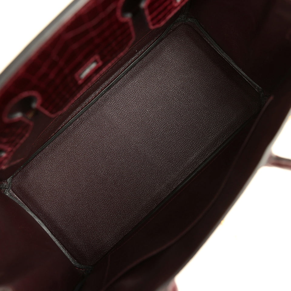 Hermes Birkin 30 Bordeaux Shiny Niloticus Crocodile Gold Hardware - Image 8