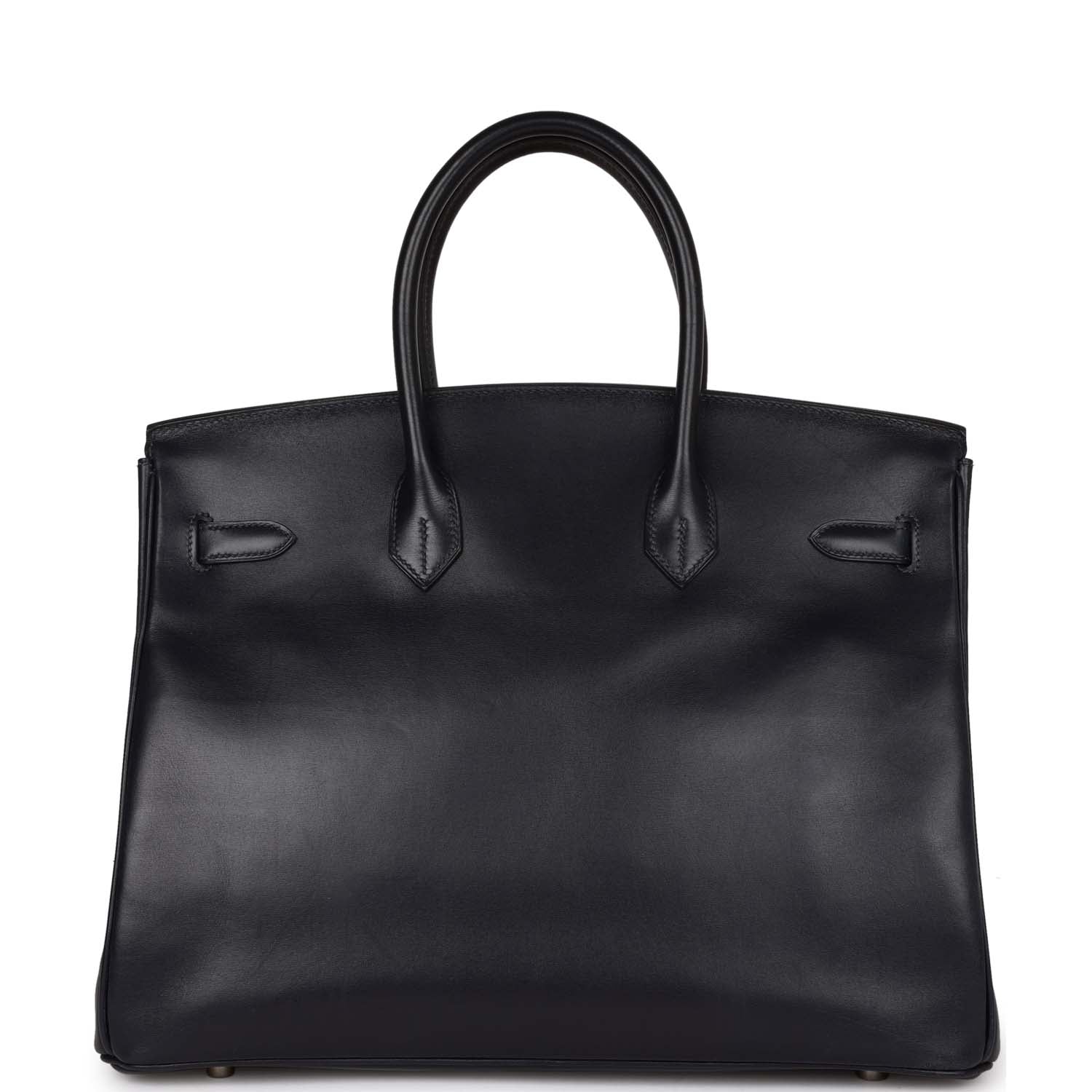 Vintage Hermes Birkin 35 Bleu Navy Box Palladium Hardware - Image 4