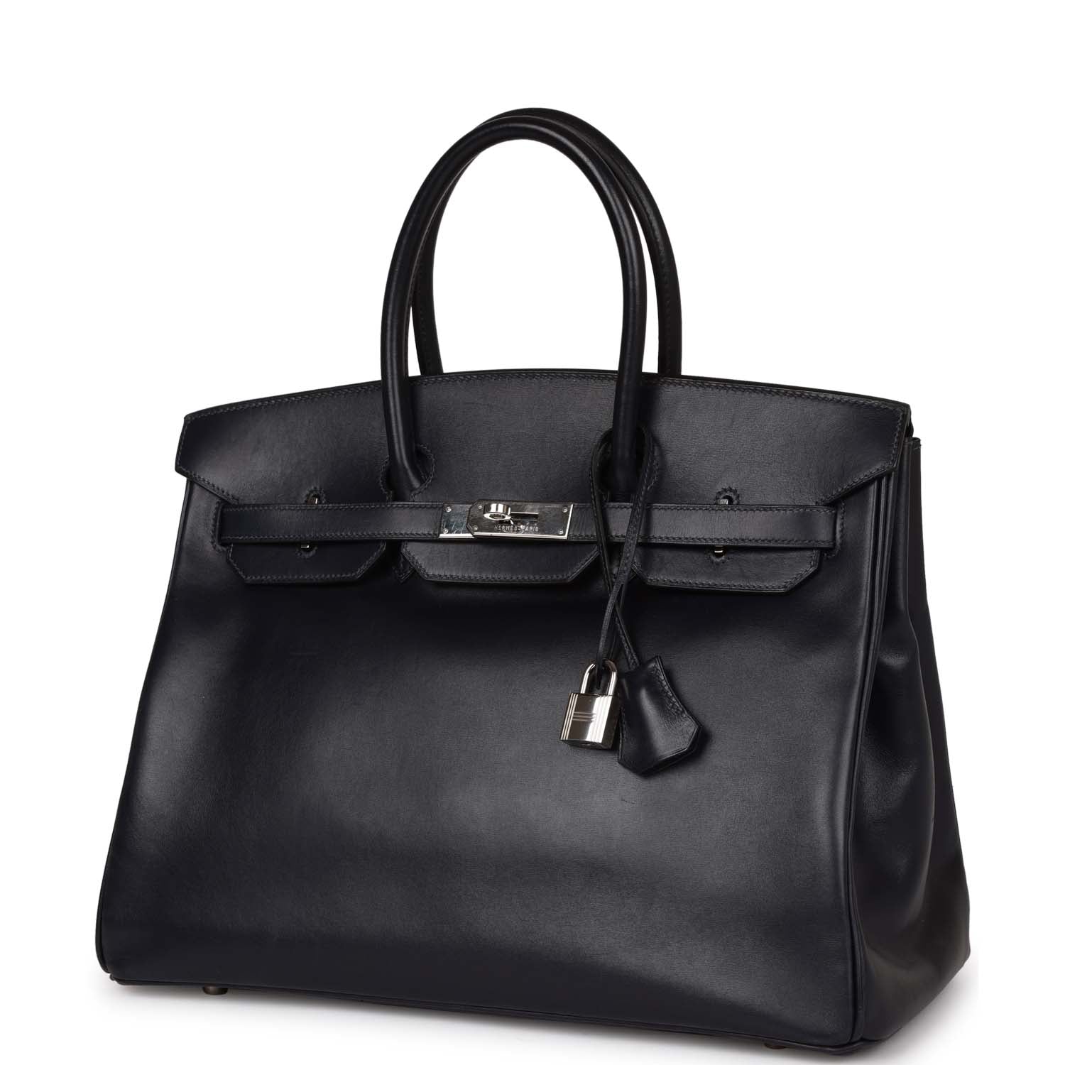 Vintage Hermes Birkin 35 Bleu Navy Box Palladium Hardware - Image 5