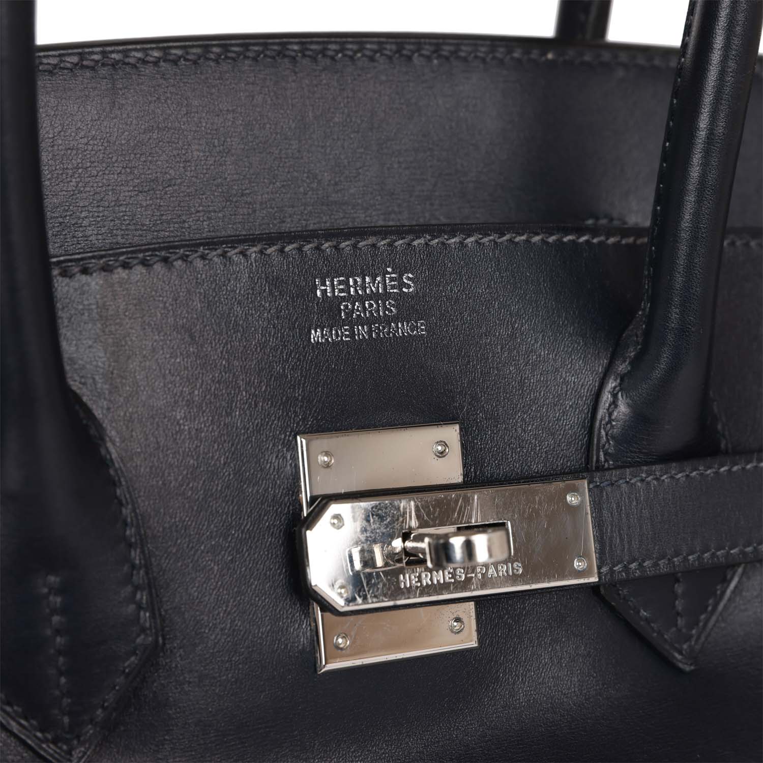 Vintage Hermes Birkin 35 Bleu Navy Box Palladium Hardware - Image 7