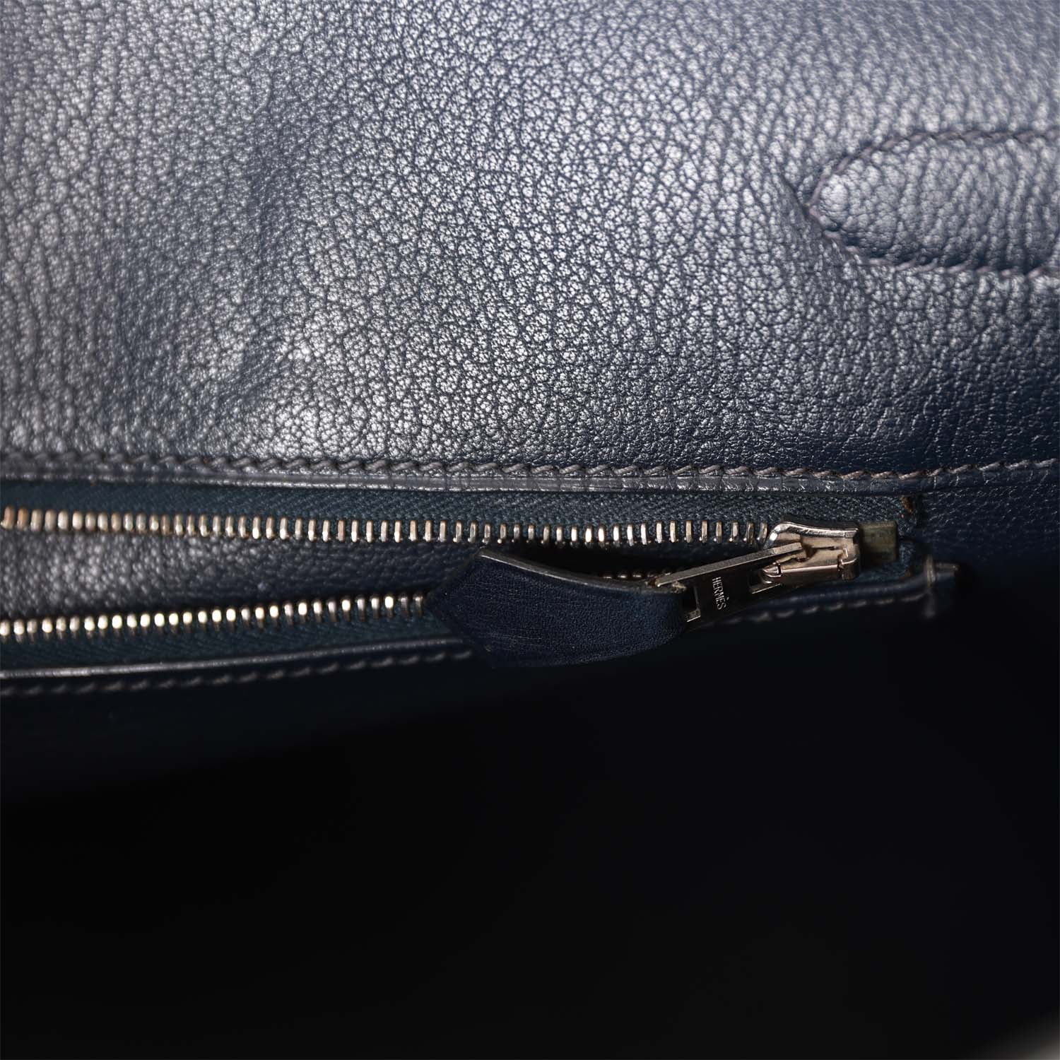 Vintage Hermes Birkin 35 Bleu Navy Box Palladium Hardware - Image 9